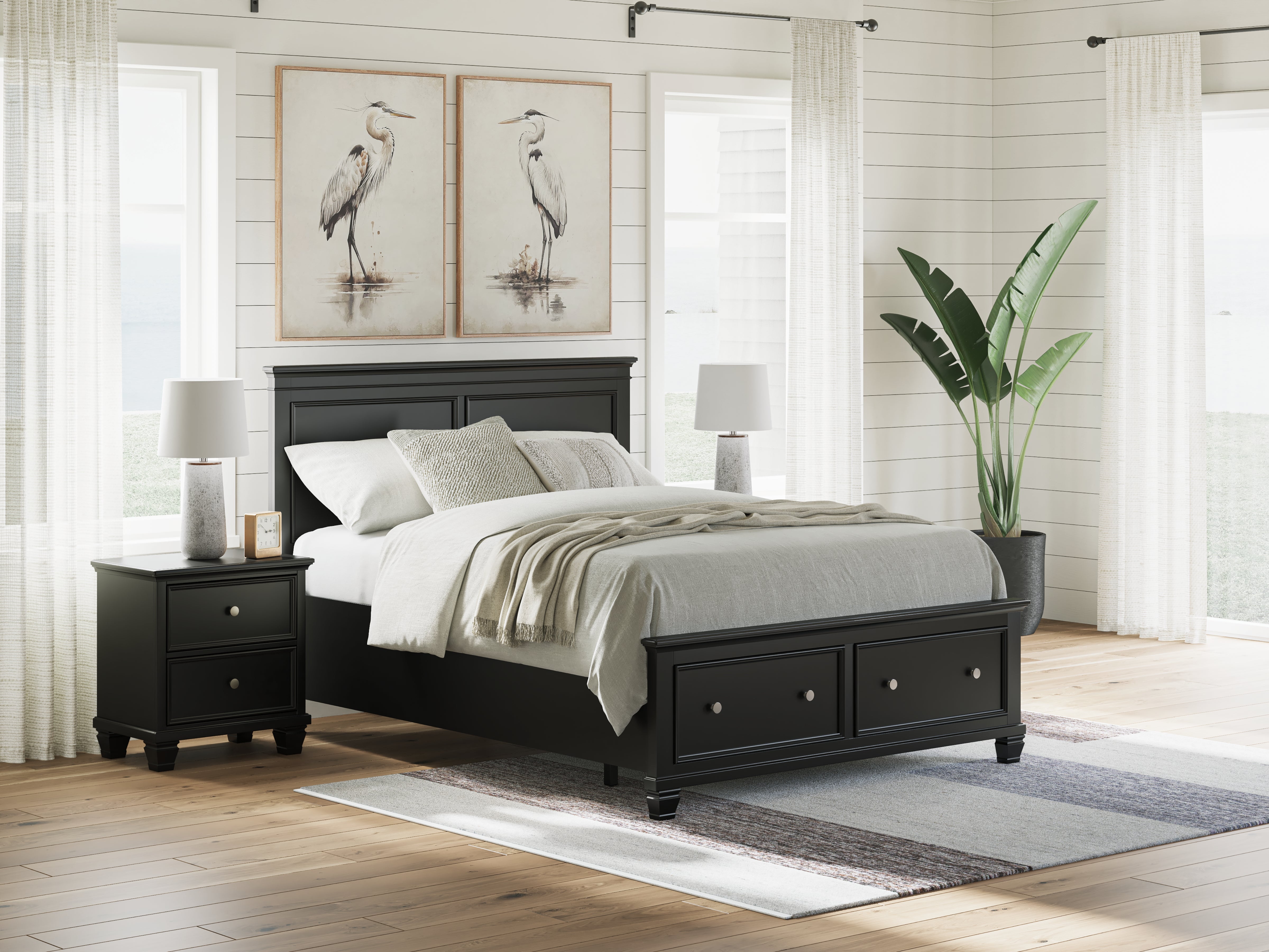 Sectionals for Less - Ashley Furniture - Lanolee Bedroom - Queen Panel Storage Bed / Black - B687B17