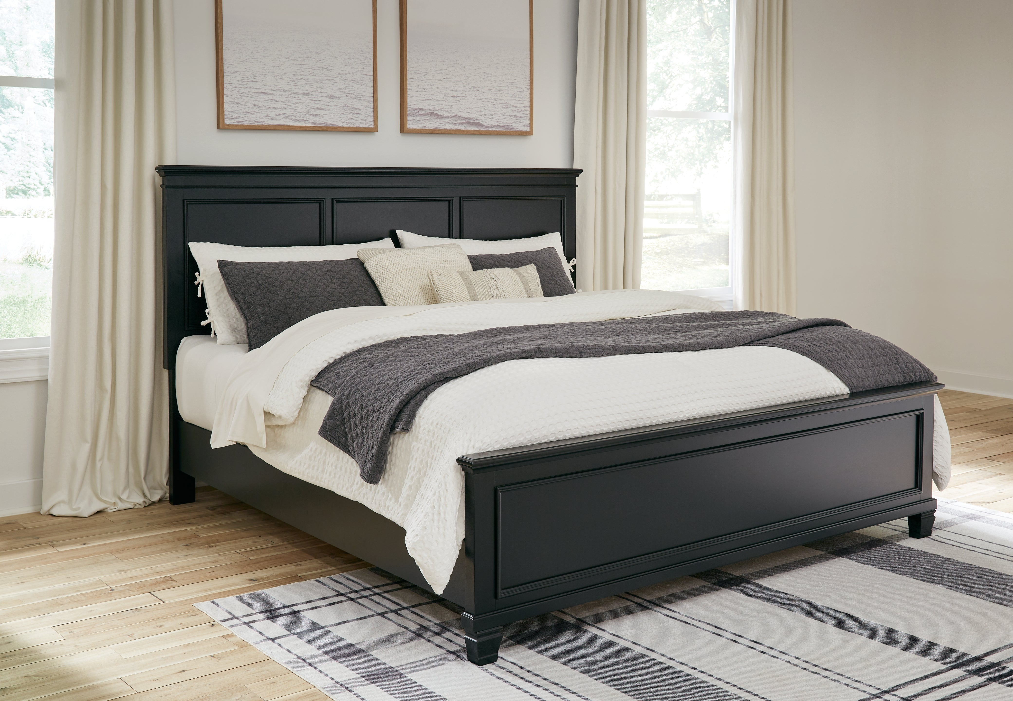 Sectionals for Less - Ashley Furniture - Lanolee Bedroom - King Panel Bed / Black - B687B8
