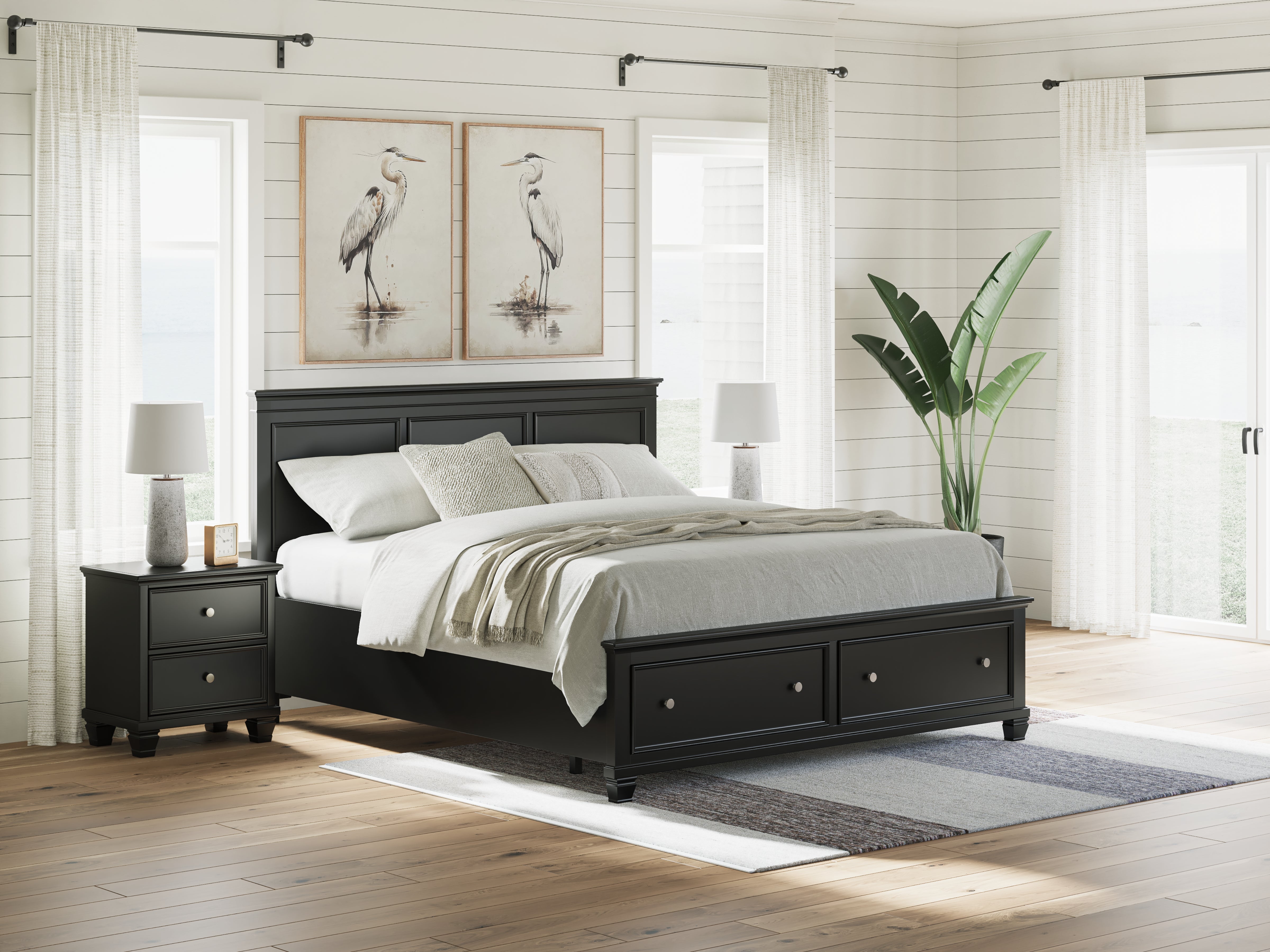Sectionals for Less - Ashley Furniture - Lanolee Bedroom - California King Panel Storage Bed / Black - B687B20