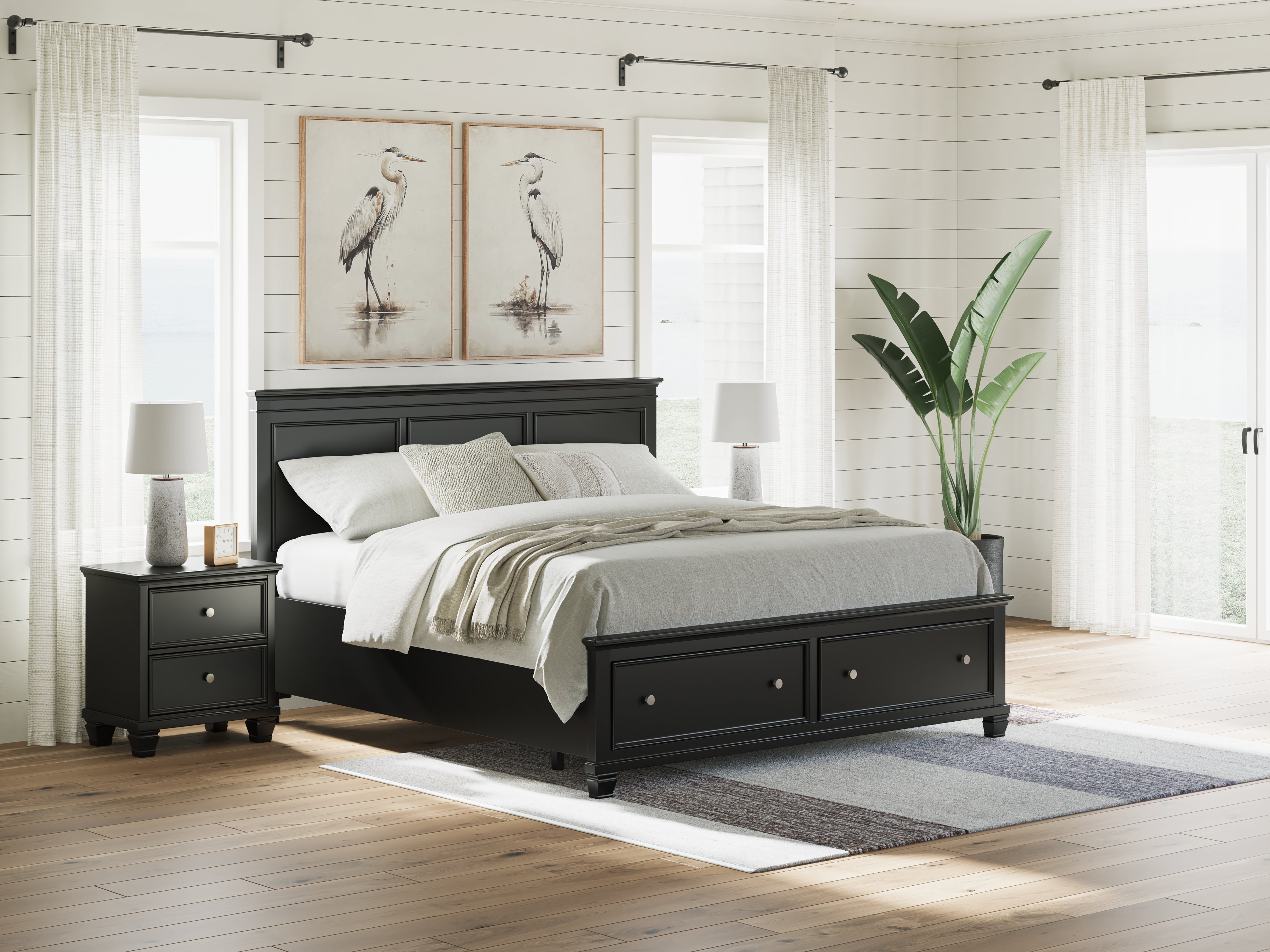 Sectionals for Less - Ashley Furniture - Lanolee Bedroom - King Panel Storage Bed / Black - B687B19