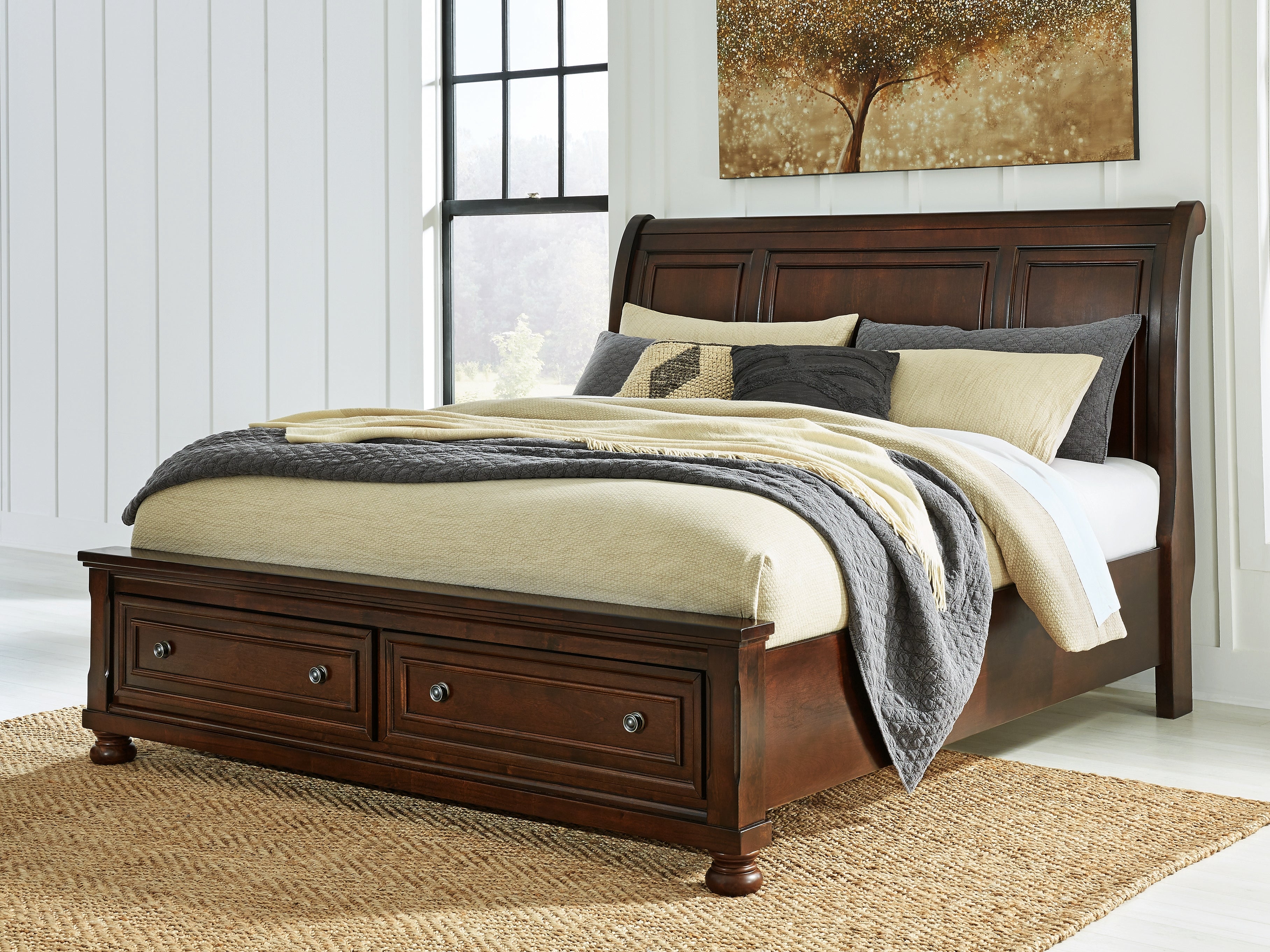 Sectionals for Less - Ashley Furniture - Porter Bedroom - King Sleigh Storage Bed / Rustic Brown - B697B45