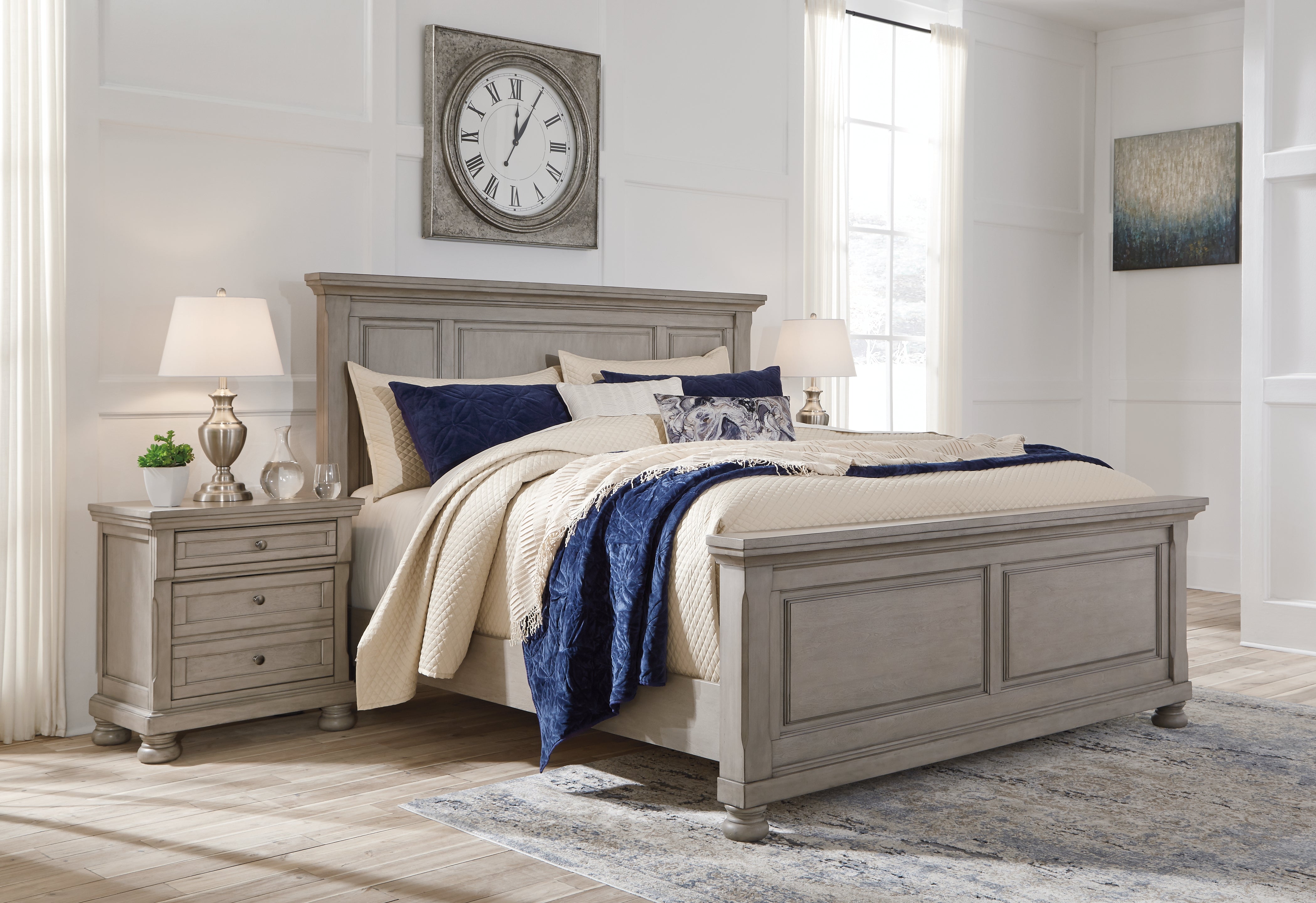 Sectionals for Less - Ashley Furniture - Lettner Bedroom - King Panel Bed / Light Gray - B733B6