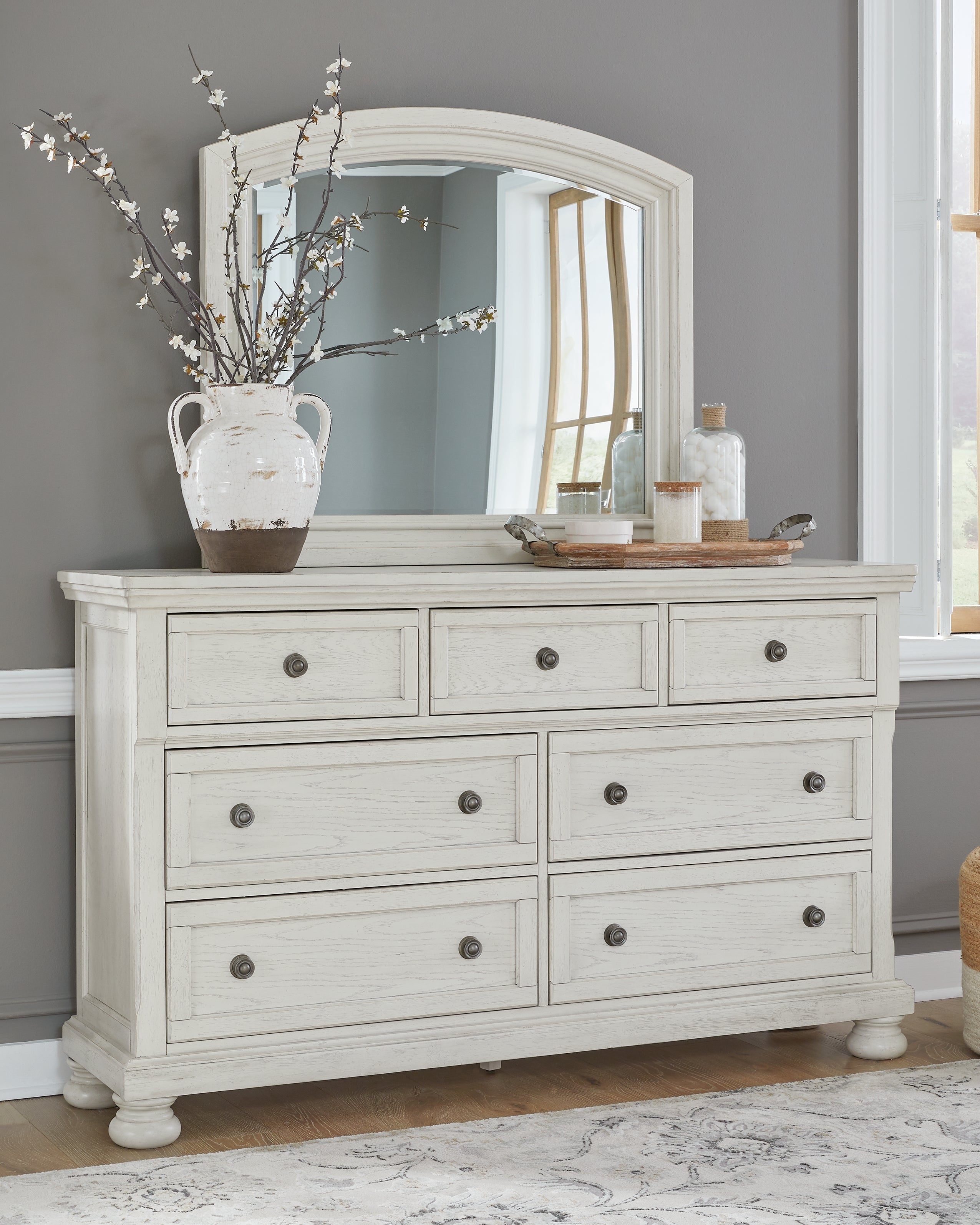 Sectionals for Less - Ashley Furniture - Robbinsdale Bedroom - Dresser and Mirror / Antique White - B742B1