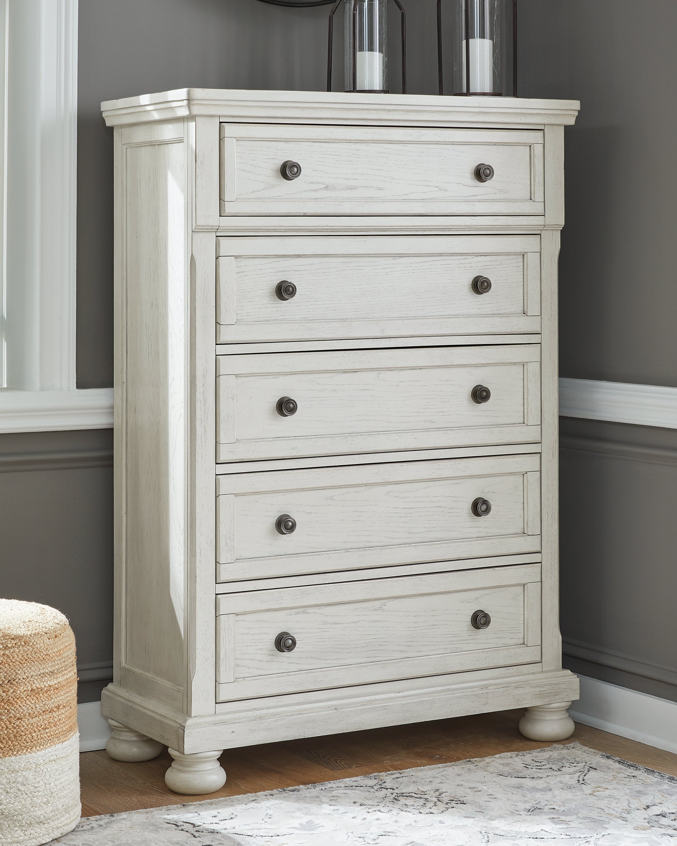 Sectionals for Less - Ashley Furniture - Robbinsdale Bedroom - Five Drawer Chest / Antique White - B742-46