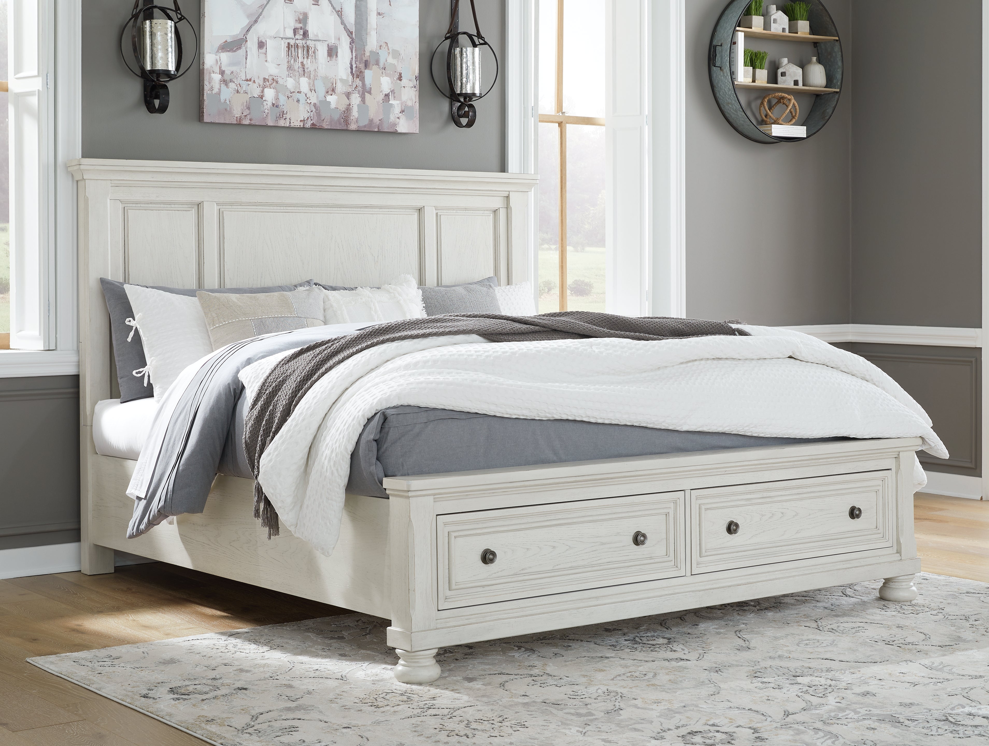 Sectionals for Less - Ashley Furniture - Robbinsdale Bedroom - Queen Panel Storage Bed / Antique White - B742B24