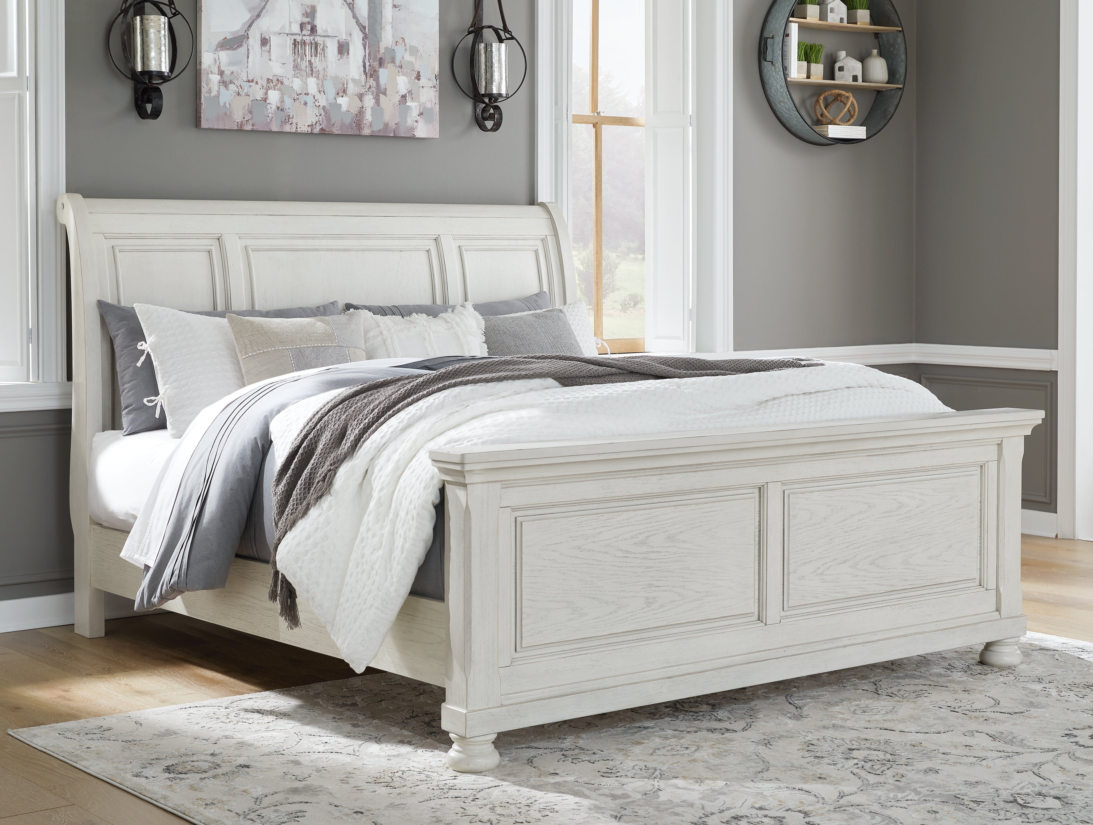 Sectionals for Less - Ashley Furniture - Robbinsdale Bedroom - King Sleigh Bed / Antique White - B742B22
