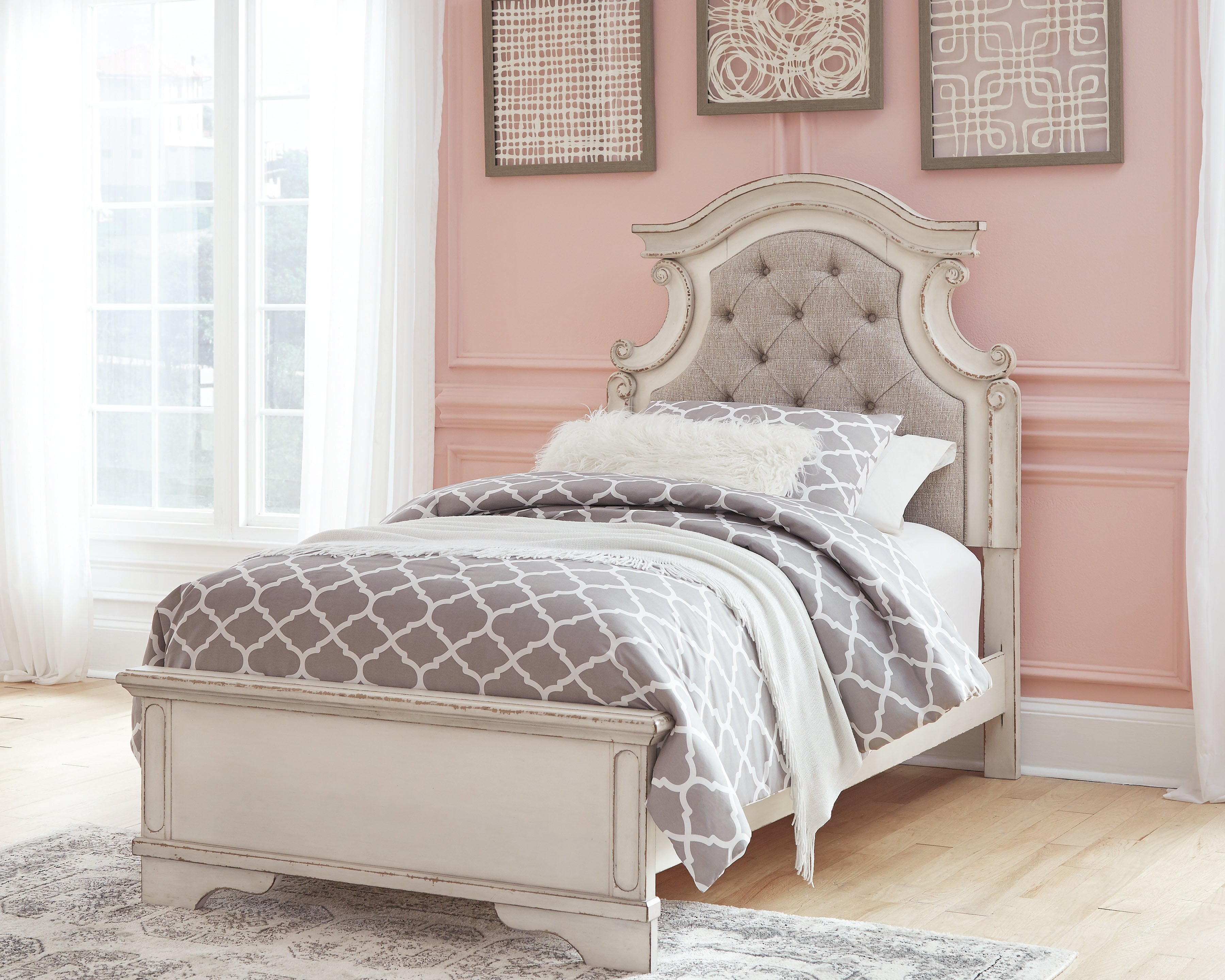 Sectionals for Less - Ashley Furniture - Realyn Bedroom - Twin Panel Bed / Chipped White - B743B13