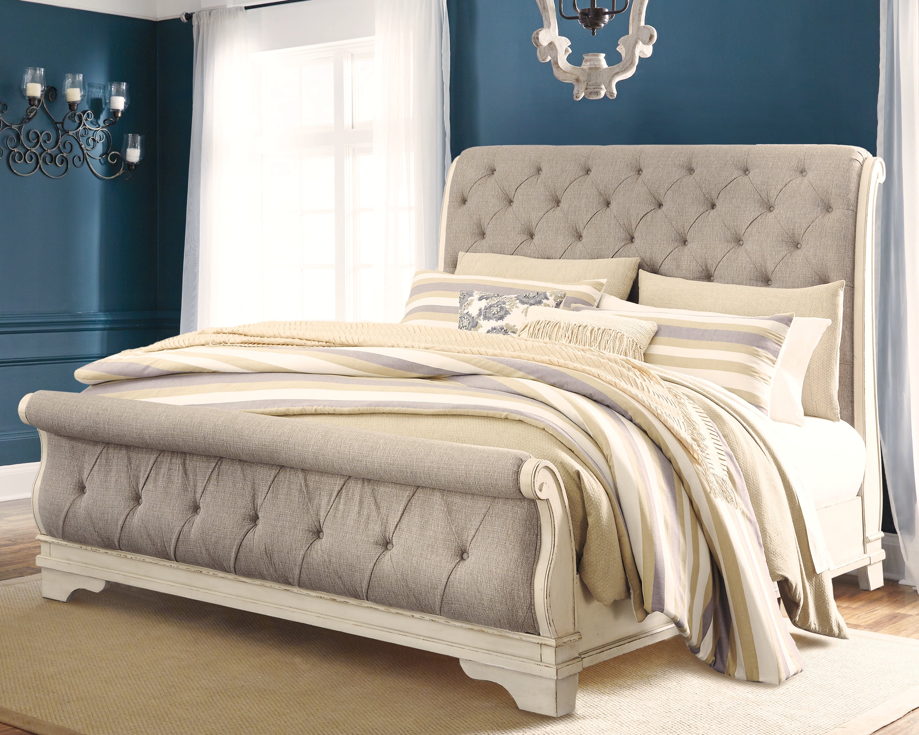 Sectionals for Less - Ashley Furniture - Realyn Bedroom - King Sleigh Bed / Chipped White - B743B11