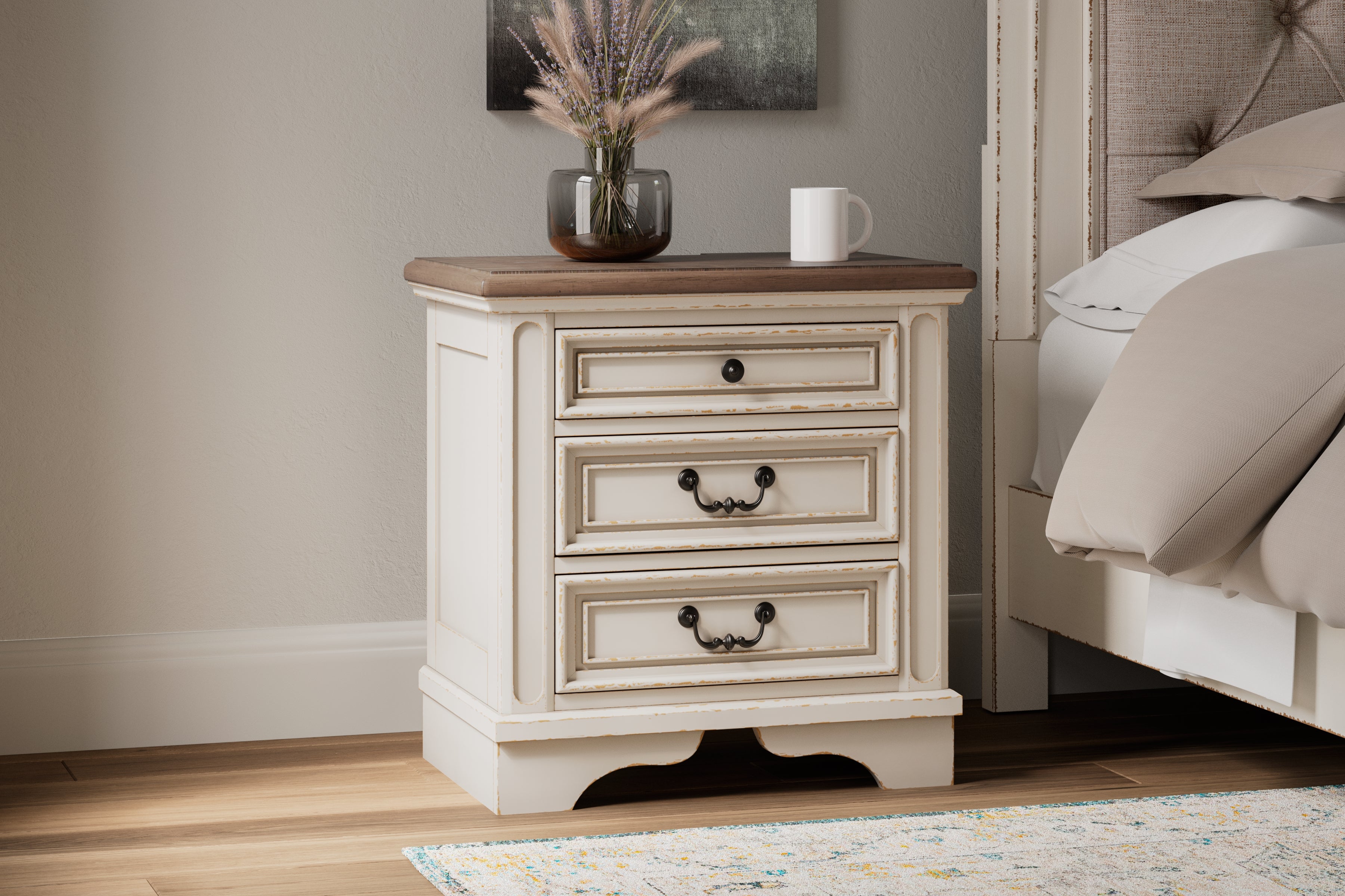 Sectionals for Less - Ashley Furniture - Realyn Bedroom - Three Drawer Night Stand / Two-tone - B743-93