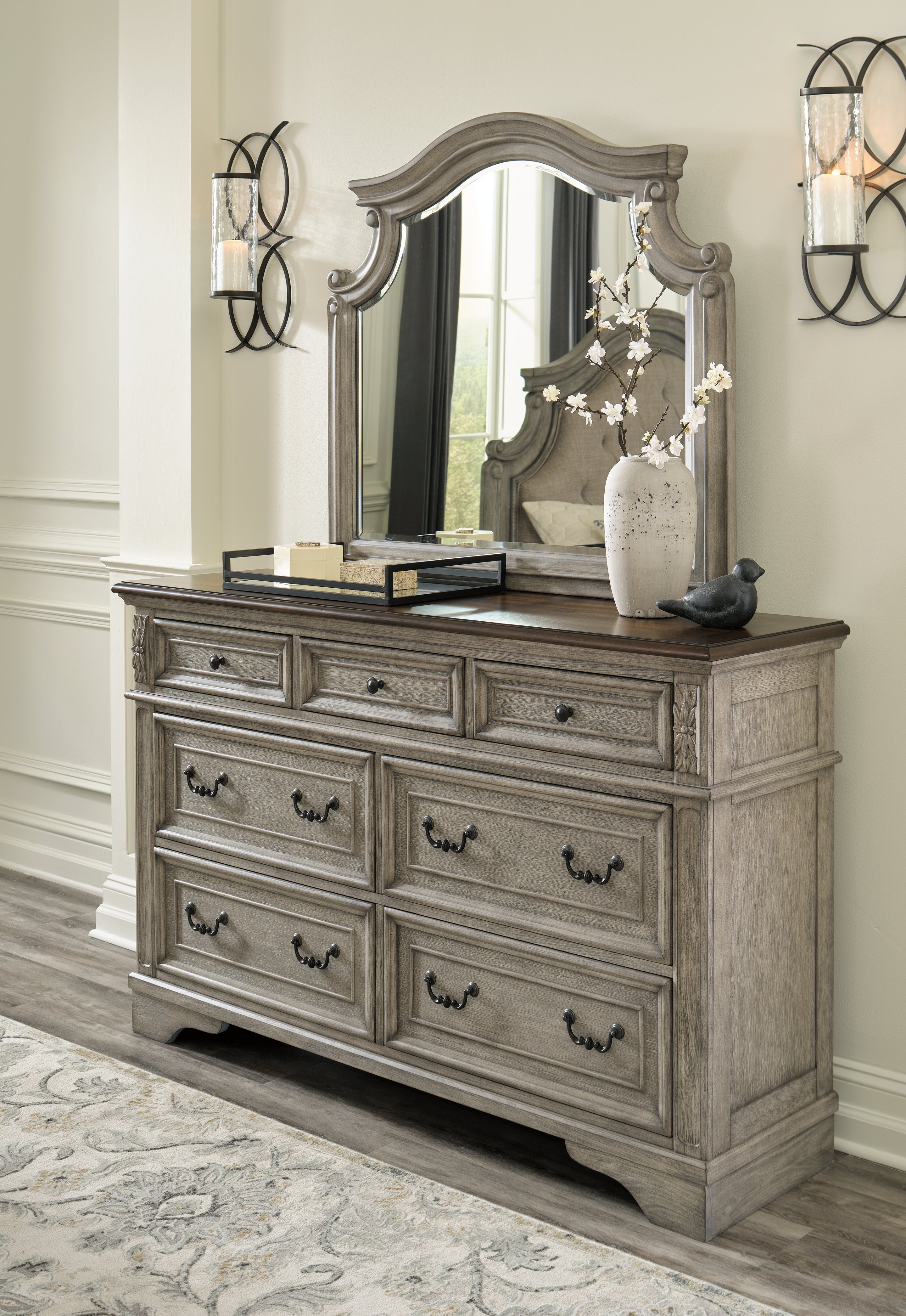 Sectionals for Less - Ashley Furniture - Lodenbay Bedroom - Dresser and Mirror / Antique Gray/Brown - B751B1