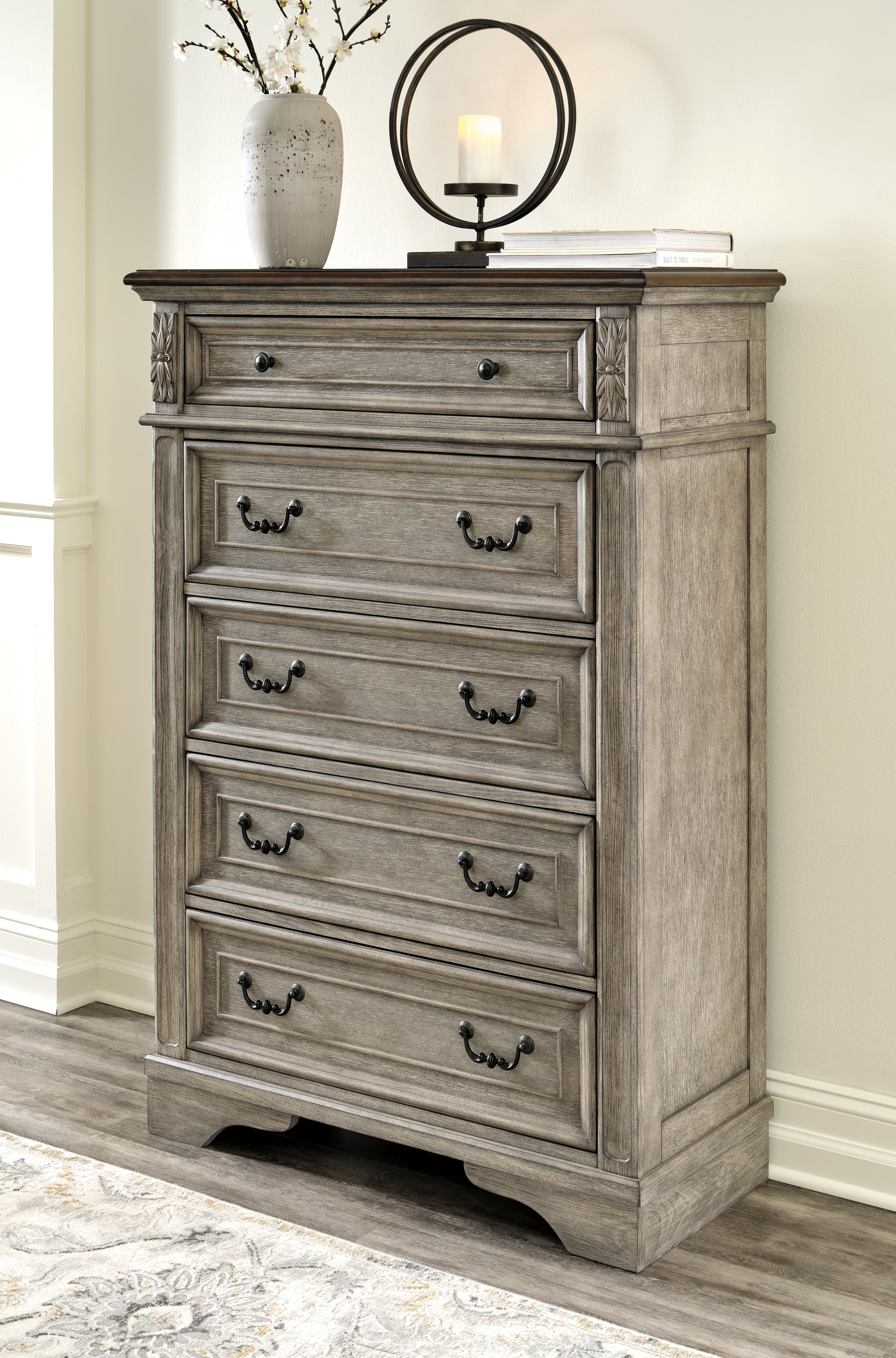 Sectionals for Less - Ashley Furniture - Lodenbay Bedroom - Five Drawer Chest / Antique Gray/Brown - B751-46