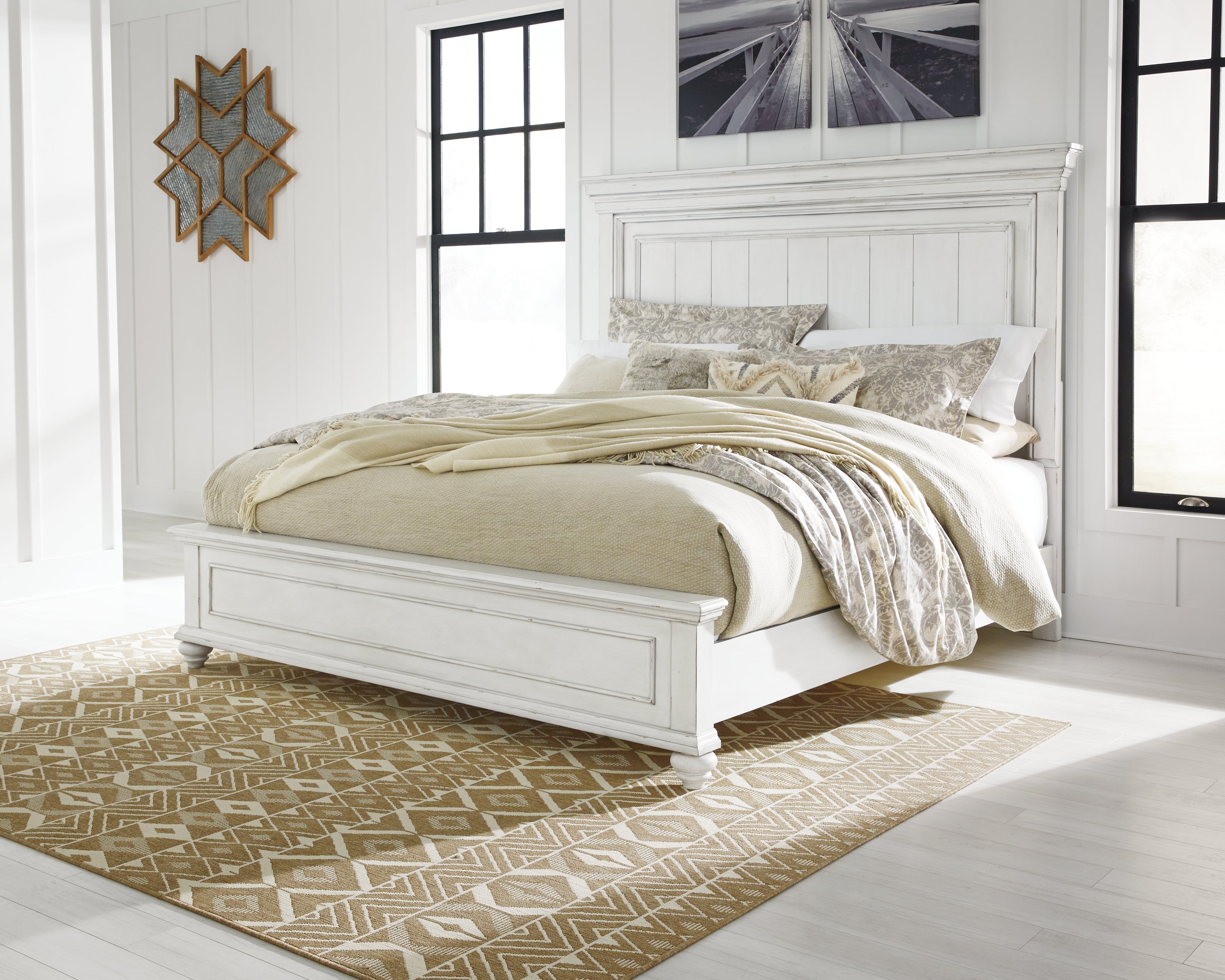 Sectionals for Less - Ashley Furniture - Kanwyn Bedroom - King Panel Bed / Whitewash - B777B8