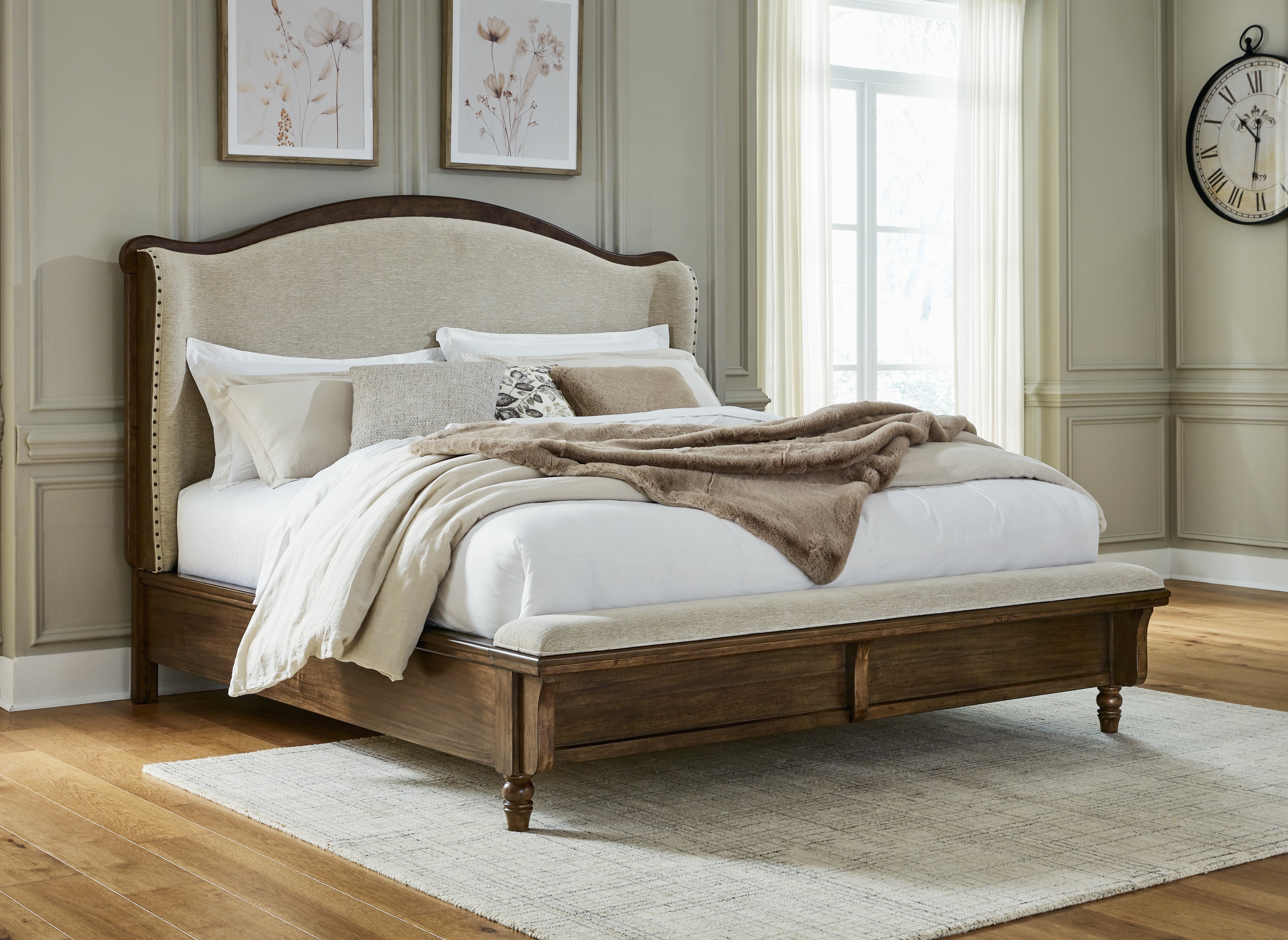 Sectionals for Less - Ashley Furniture - Sturlayne Bedroom - King Upholstered Panel Bed / Brown - B787B4