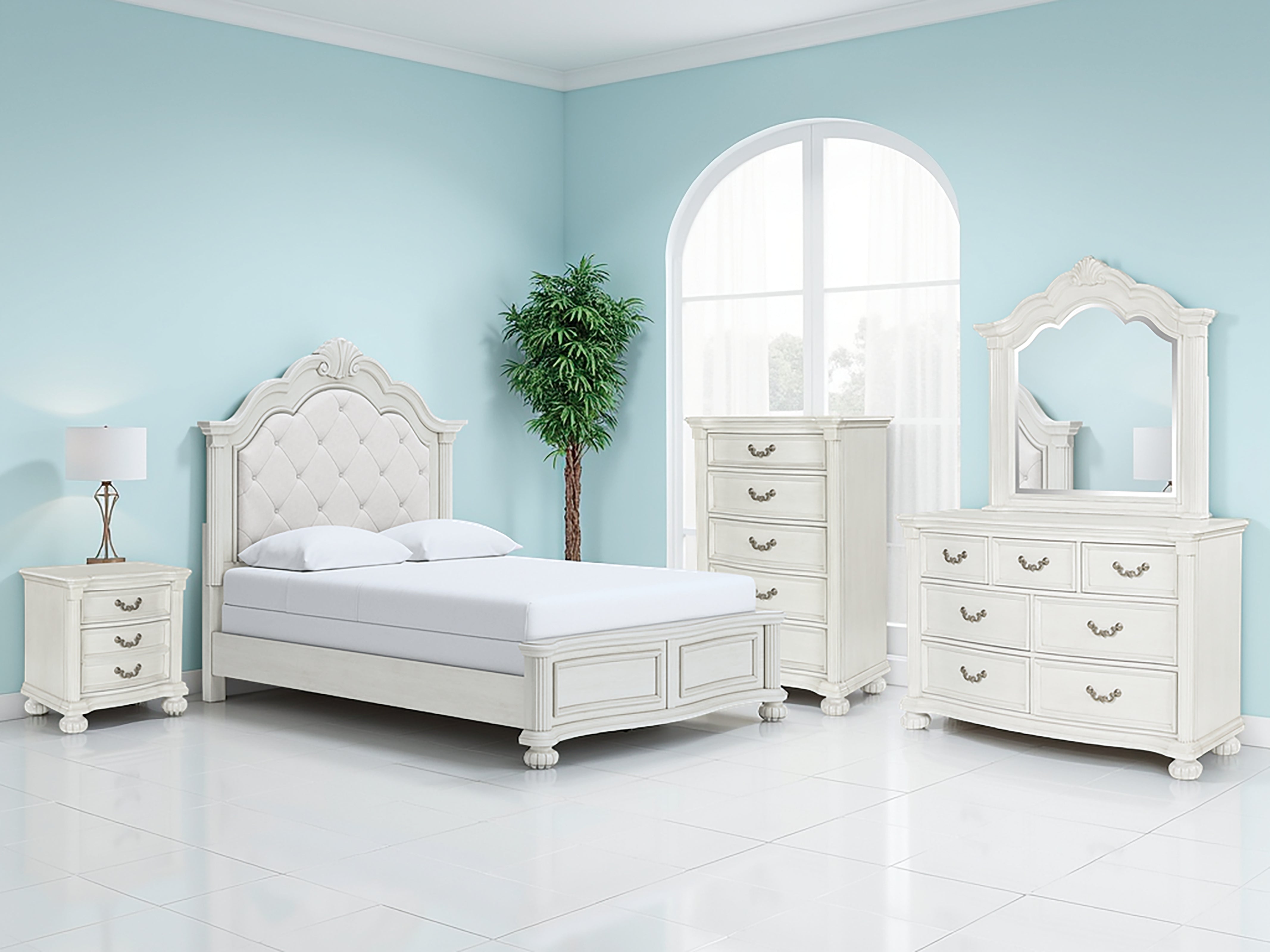 Sectionals for Less - Ashley Furniture - Montelaine Bedroom - Queen Upholstered Panel Bed / Antique White - B795B2