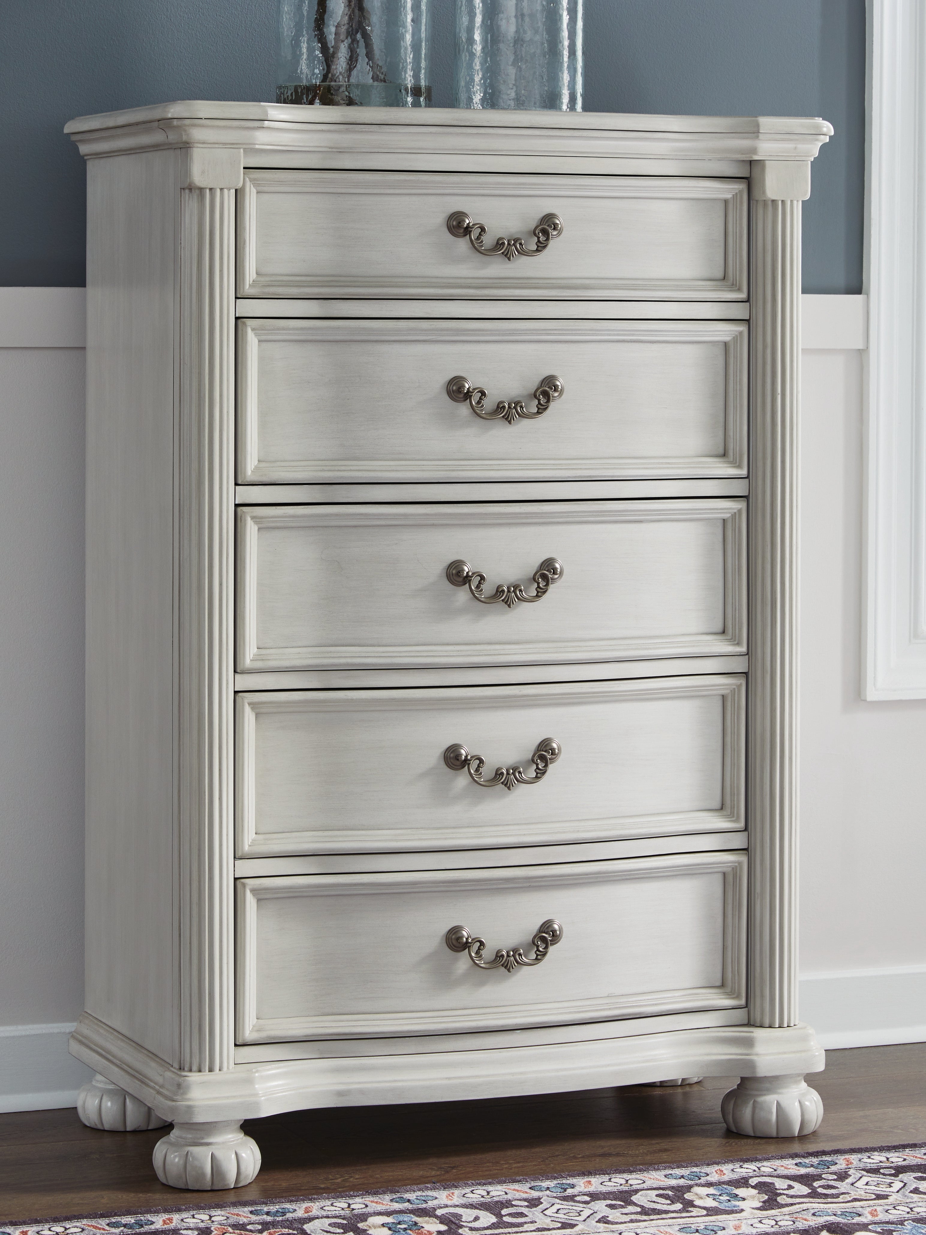 Sectionals for Less - Ashley Furniture - Montelaine Bedroom - Five Drawer Chest / Antique White - B795-46