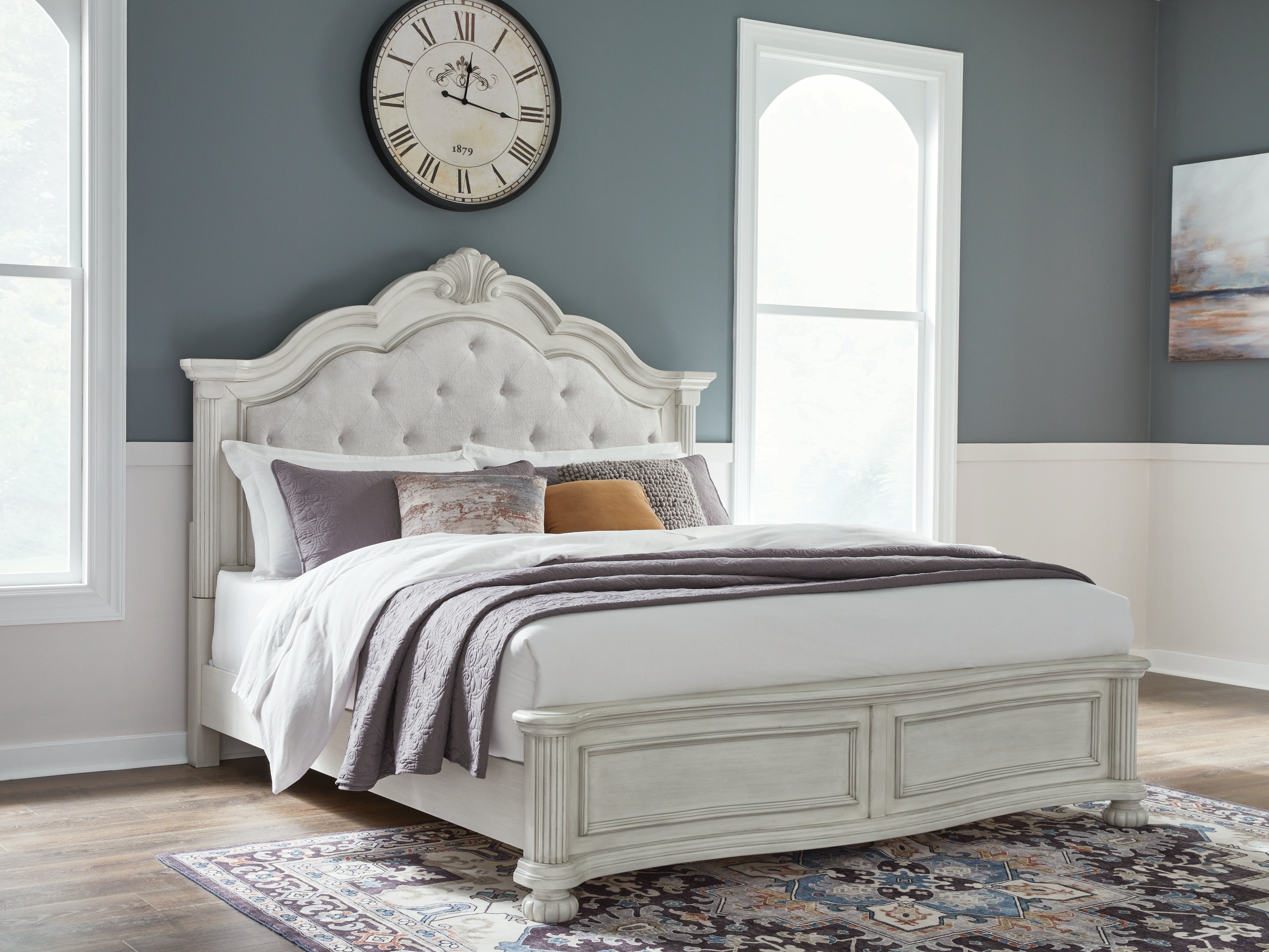 Sectionals for Less - Ashley Furniture - Montelaine Bedroom - King Upholstered Panel Bed / Antique White - B795B6
