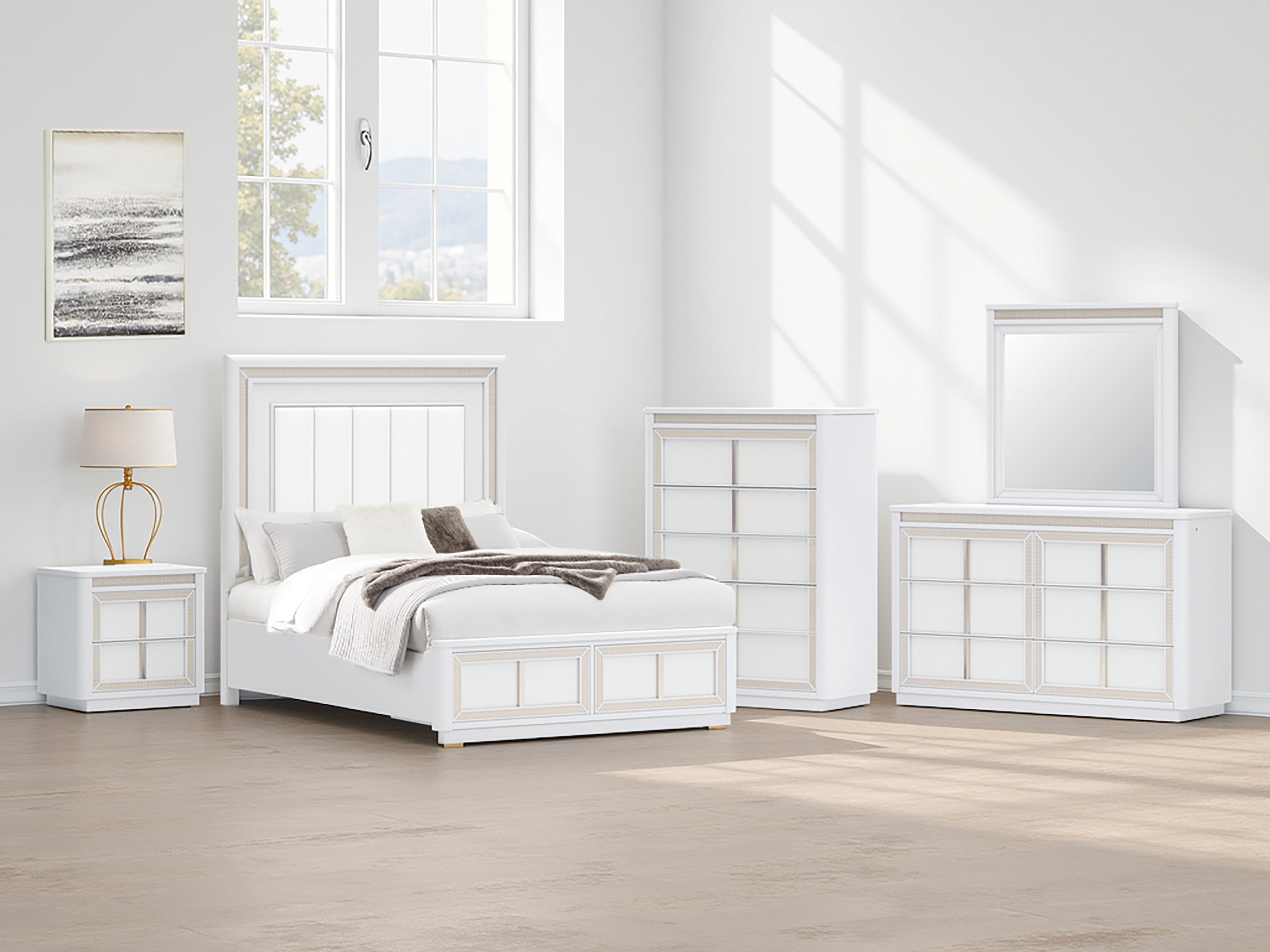 Sectionals for Less - Ashley Furniture - Chalanna Bedroom - Queen Upholstered Storage Bed / White - B822B2