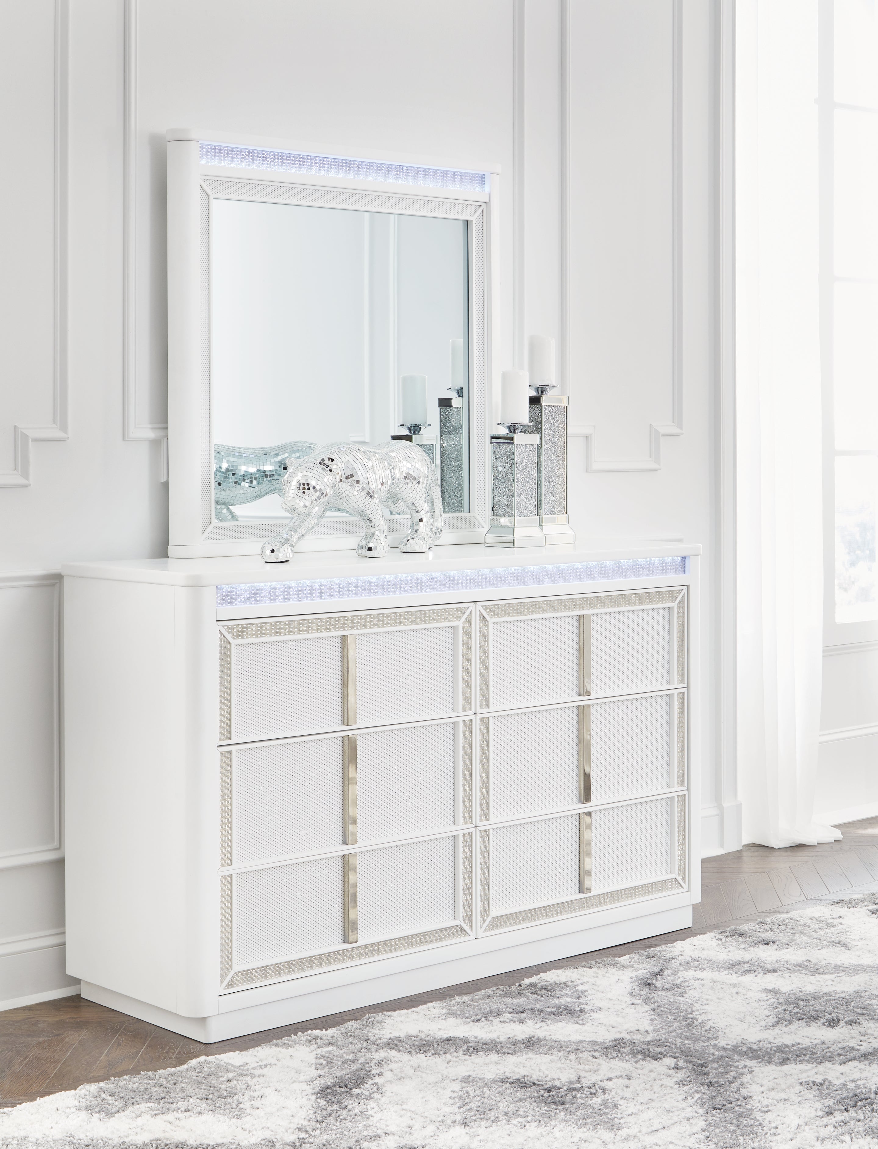 Sectionals for Less - Ashley Furniture - Chalanna Bedroom - Dresser and Mirror / White - B822B1