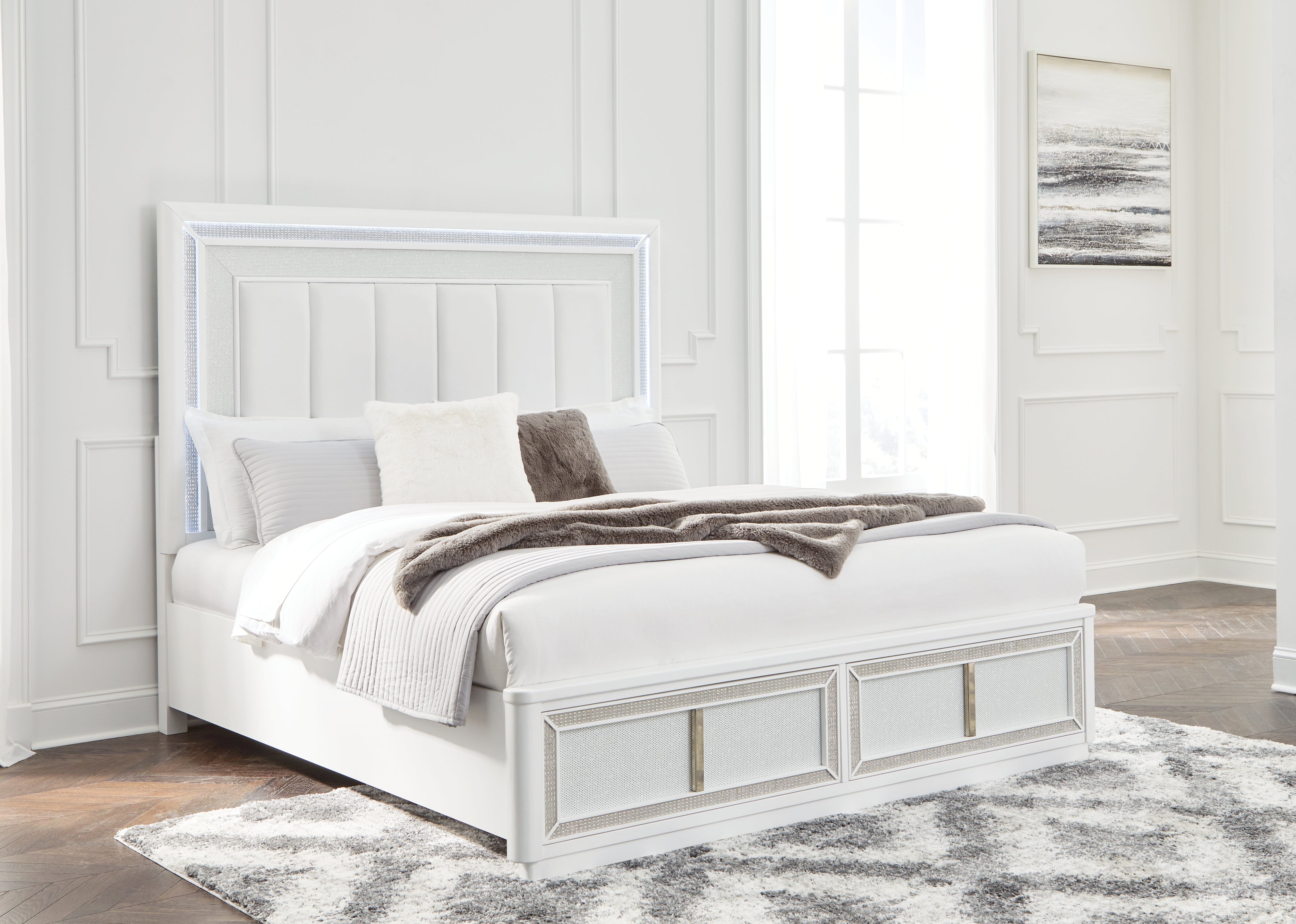 Sectionals for Less - Ashley Furniture - Chalanna Bedroom - California King Upholstered Storage Bed / White - B822B5