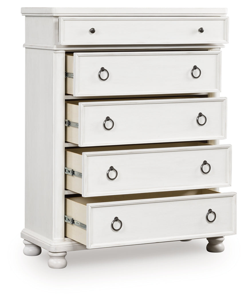 Sectionals for Less - Ashley Furniture - Rowlenstown Bedroom - Five Drawer Chest / Antique White - PCB823-46