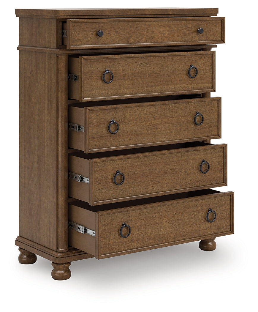 Sectionals for Less - Ashley Furniture - Rowlenstown Bedroom - Five Drawer Chest / Brown - PCB824-46