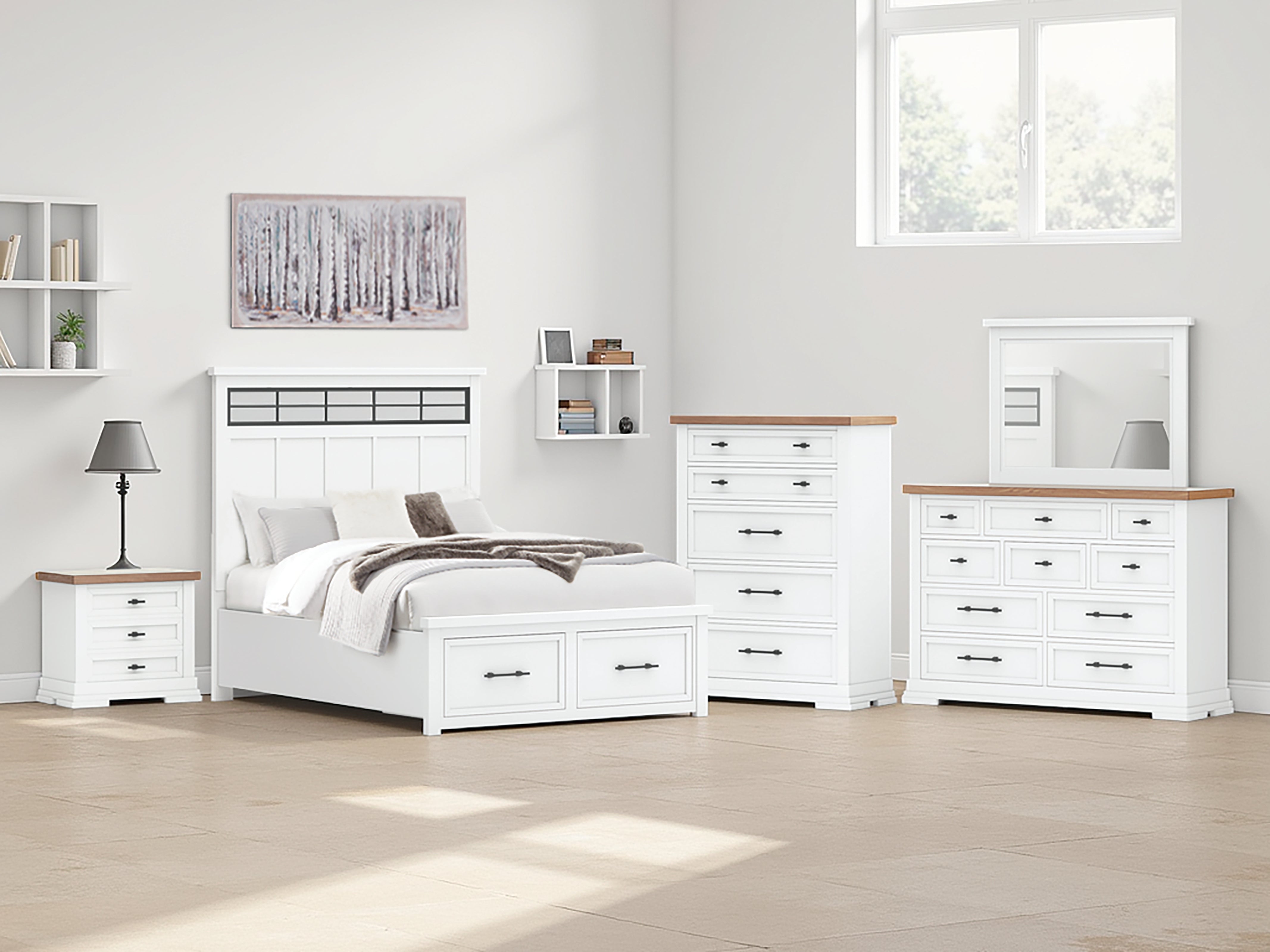 Sectionals for Less - Ashley Furniture - Ashbryn Bedroom - Queen Panel Storage Bed / White/Natural - B844B2