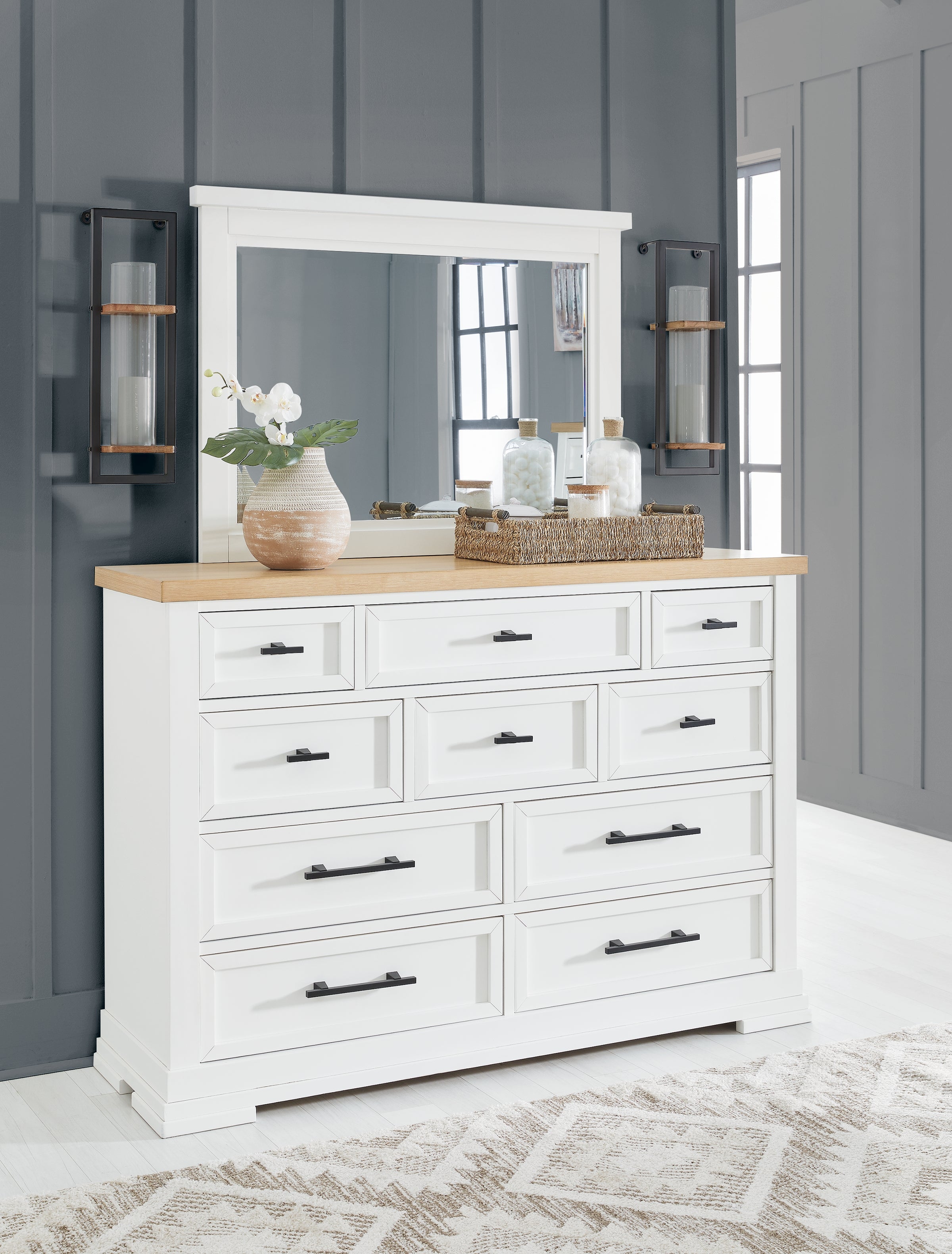 Sectionals for Less - Ashley Furniture - Ashbryn Bedroom - Dresser and Mirror / White/Natural - B844B1