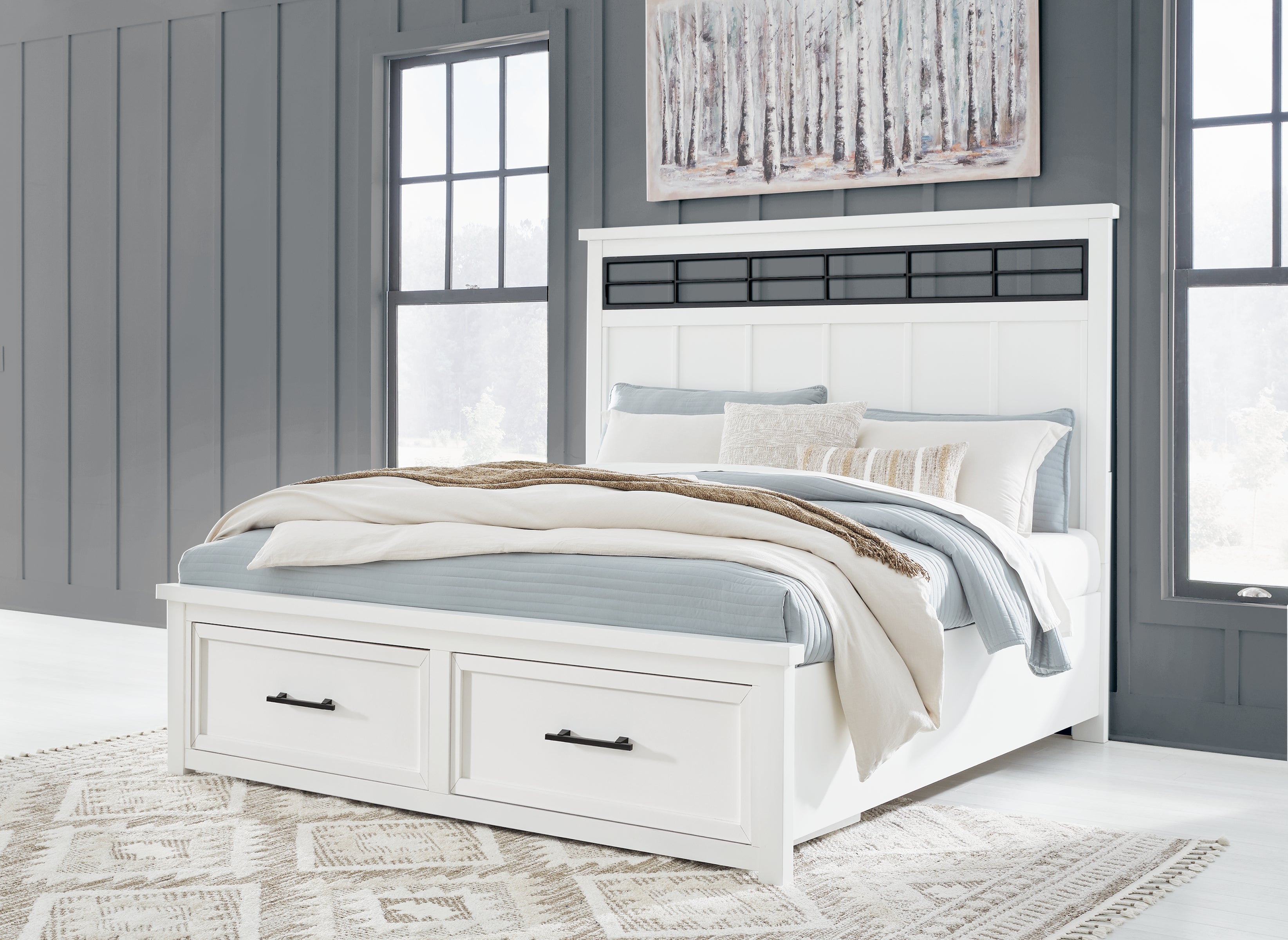 Sectionals for Less - Ashley Furniture - Ashbryn Bedroom - King Panel Storage Bed / White/Natural - B844B4