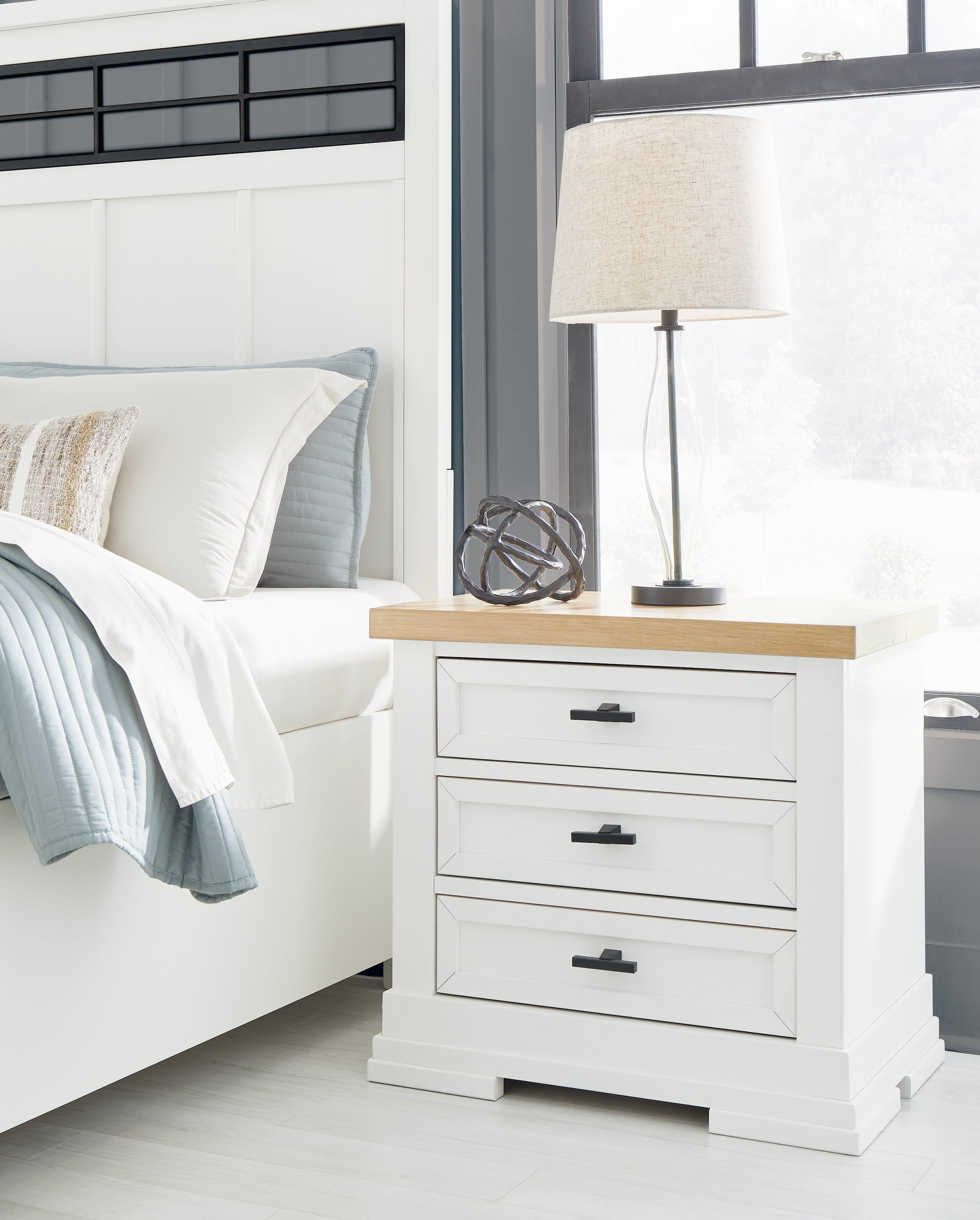 Sectionals for Less - Ashley Furniture - Ashbryn Bedroom - Three Drawer Night Stand / White/Natural - B844-93