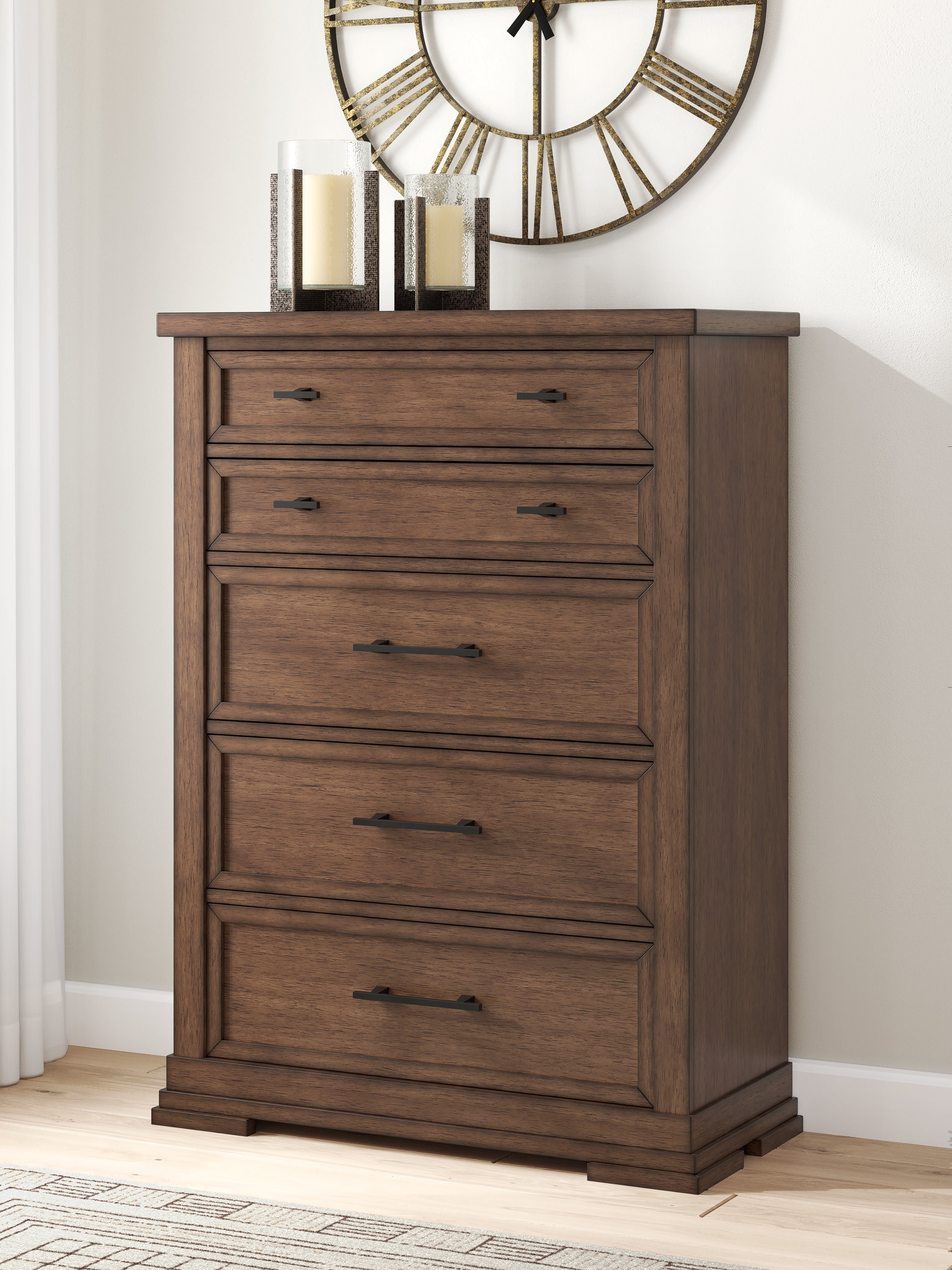 Sectionals for Less - Ashley Furniture - Taffenbrook Bedroom - Five Drawer Chest / Medium Brown - B849-46