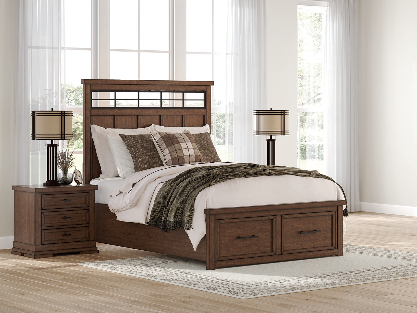 Sectionals for Less - Ashley Furniture - Taffenbrook Bedroom - Queen Panel Storage Bed / Medium Brown - B849B2