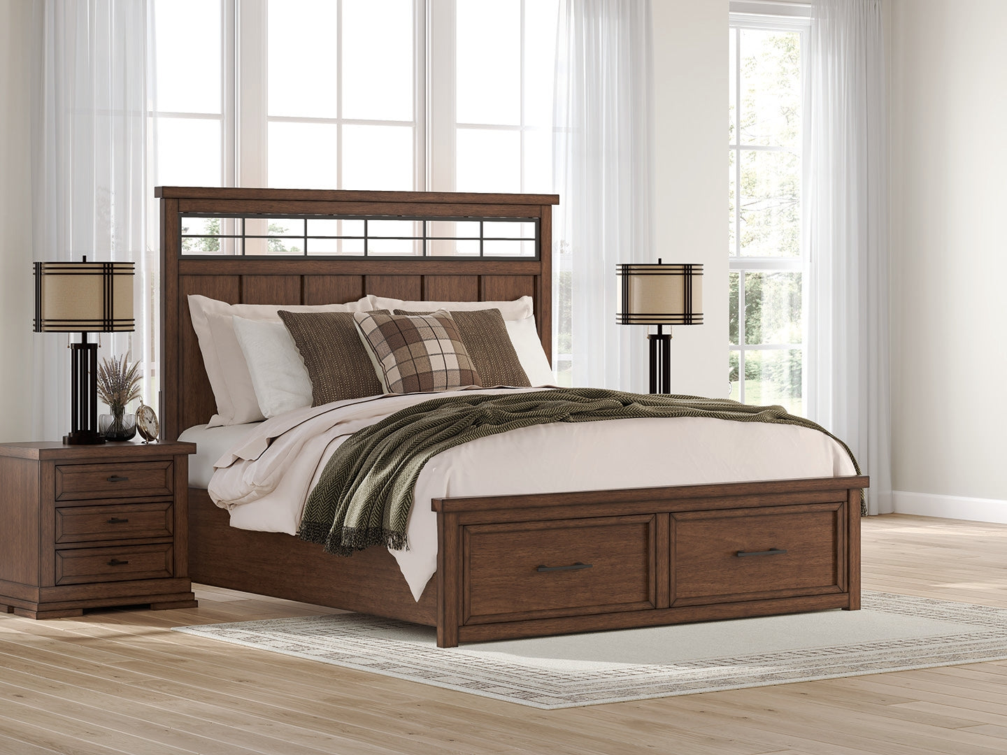 Sectionals for Less - Ashley Furniture - Taffenbrook Bedroom - King Panel Storage Bed / Medium Brown - B849B4