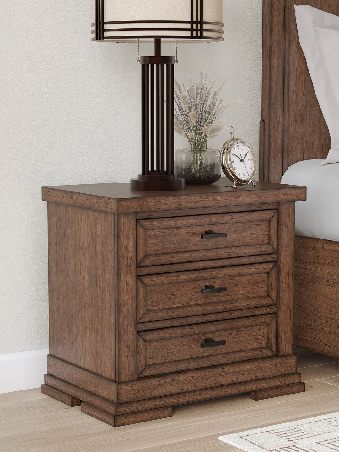 Sectionals for Less - Ashley Furniture - Taffenbrook Bedroom - Three Drawer Night Stand / Medium Brown - B849-93