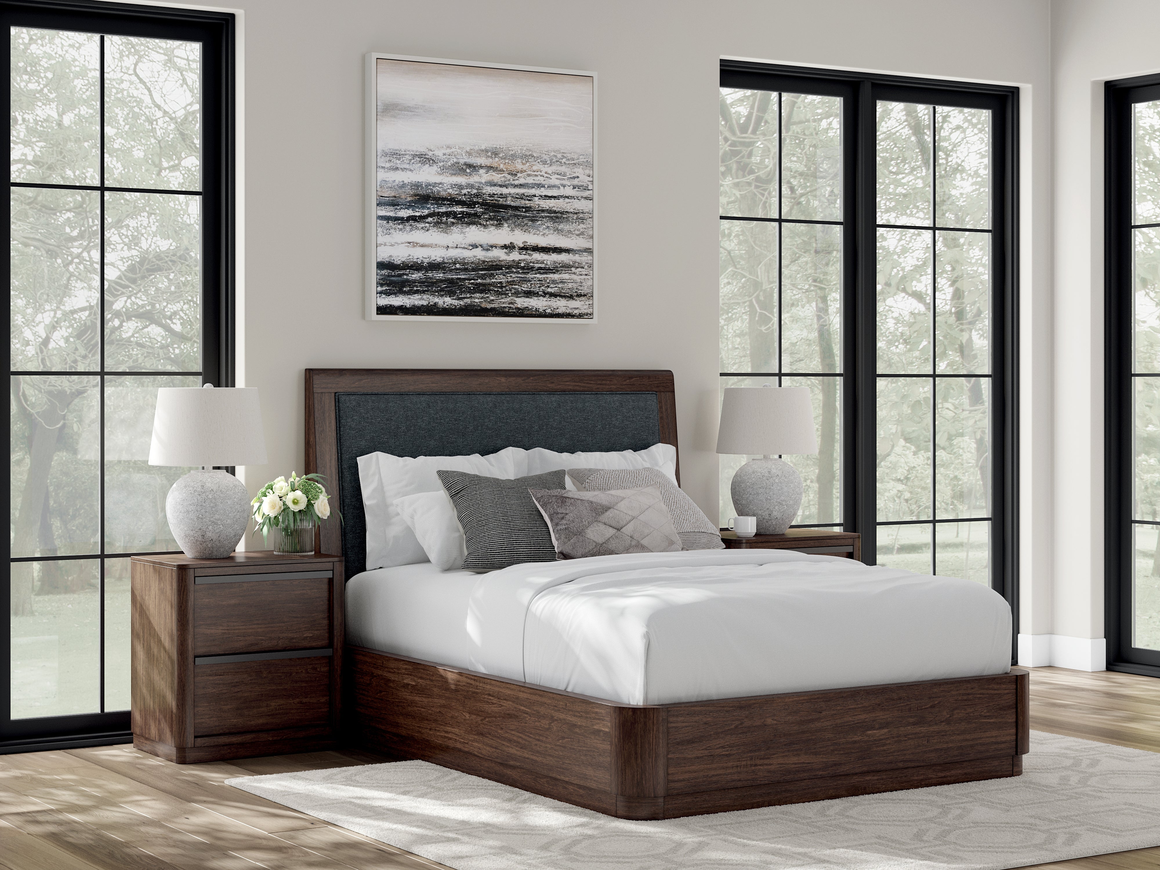 Sectionals for Less - Ashley Furniture - Dilenno Bedroom - Queen Upholstered Panel Bed / Dark Brown - PCB857B4