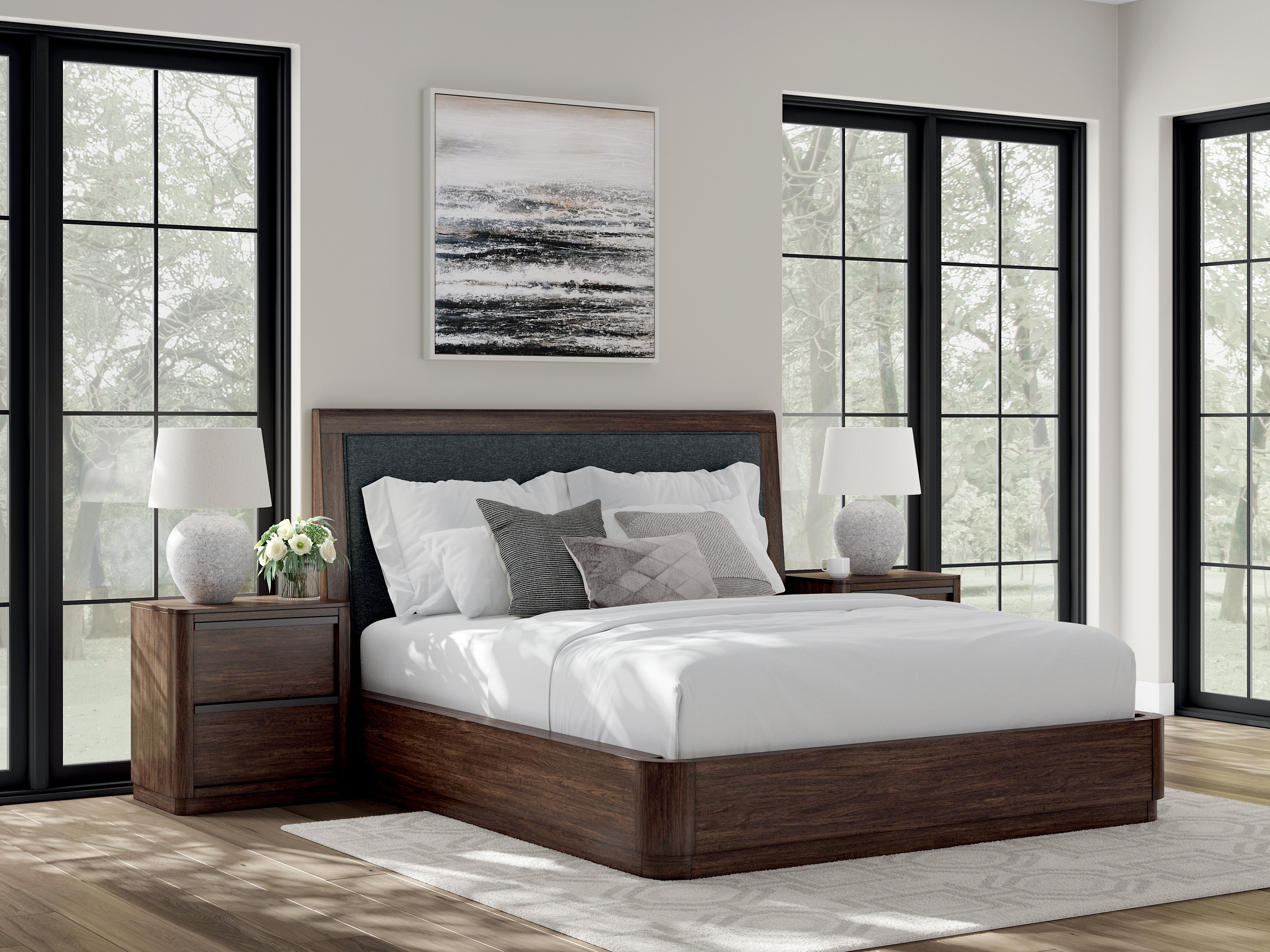 Sectionals for Less - Ashley Furniture - Dilenno Bedroom - California King Upholstered Panel Bed / Dark Brown - PCB857B9