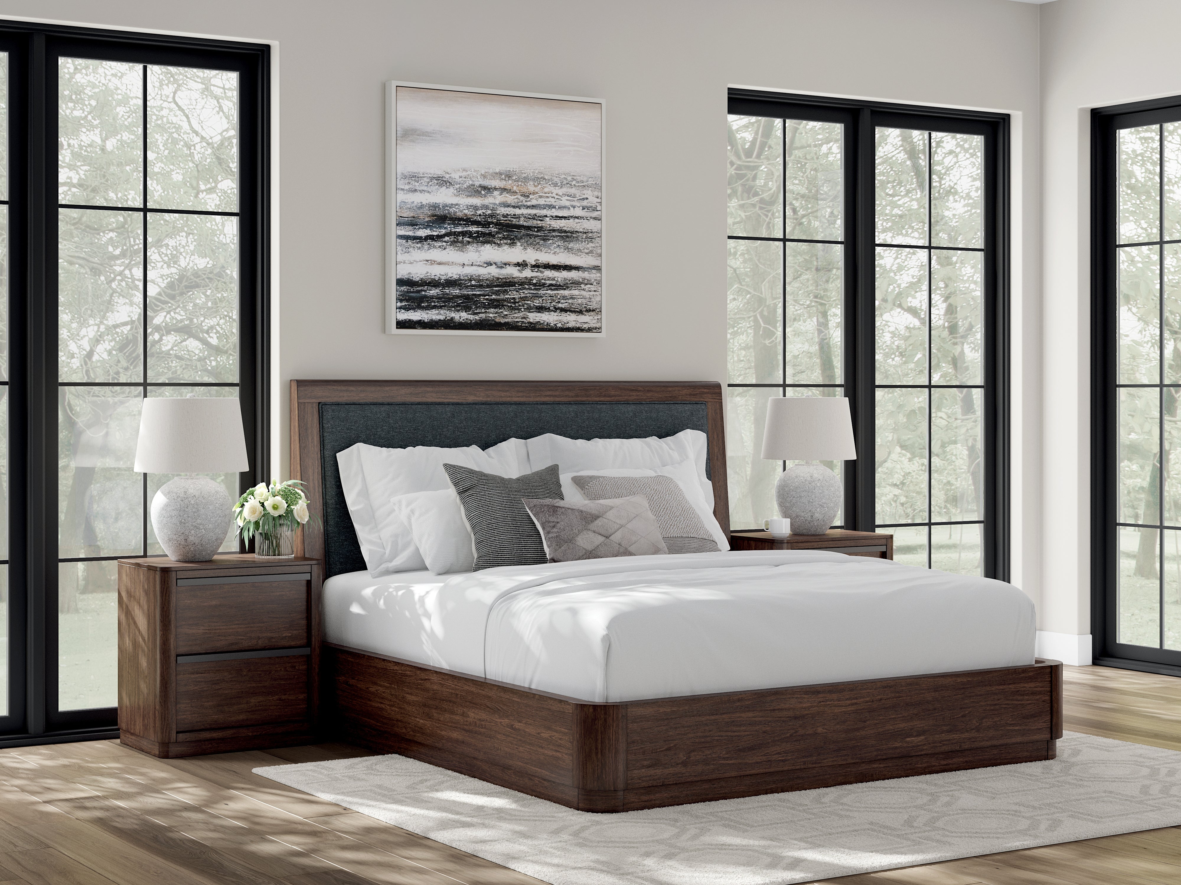 Sectionals for Less - Ashley Furniture - Dilenno Bedroom - King Upholstered Panel Bed / Dark Brown - PCB857B8