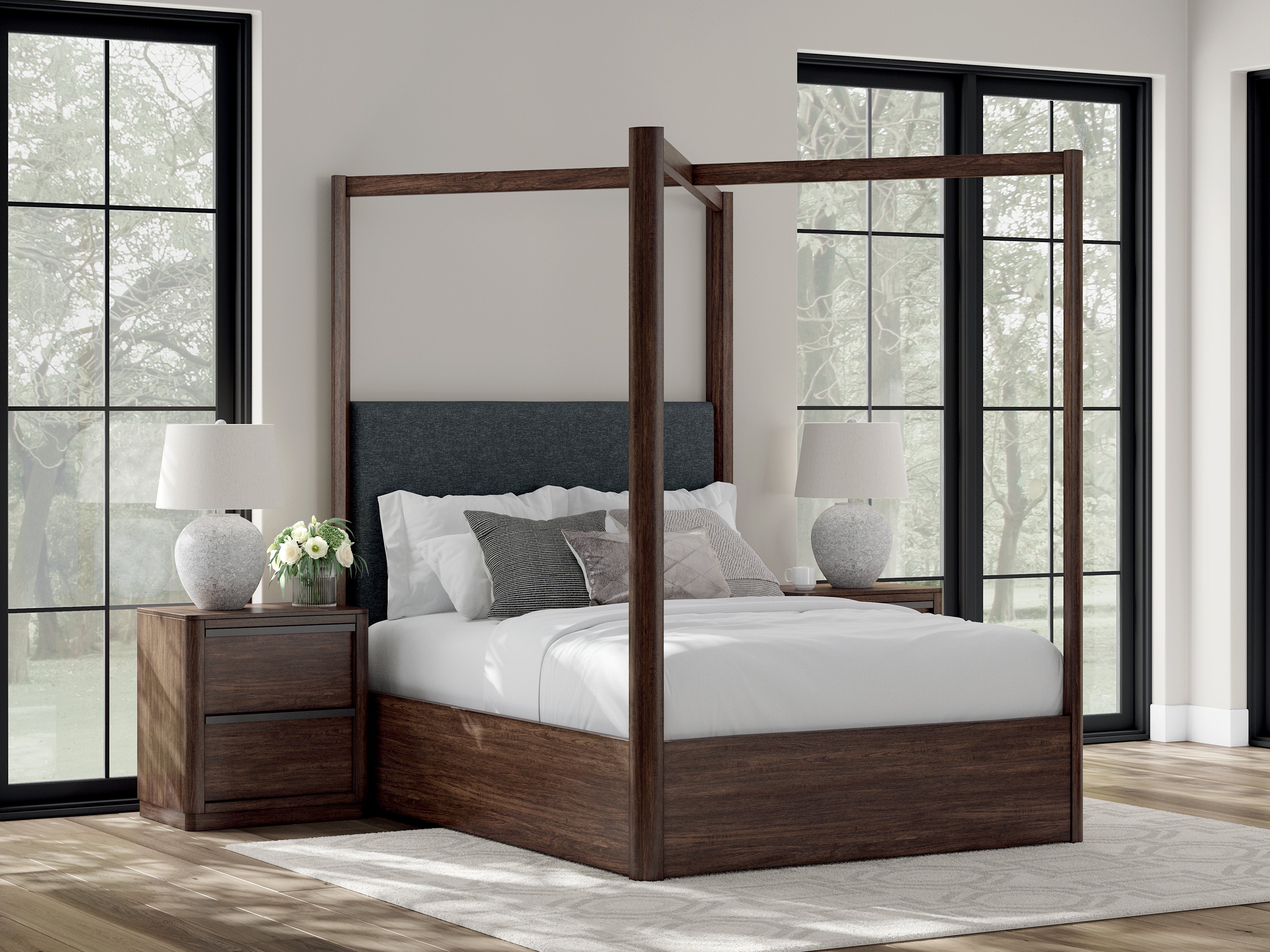 Sectionals for Less - Ashley Furniture - Dilenno Bedroom - Queen Canopy Bed / Dark Brown - PCB857B2