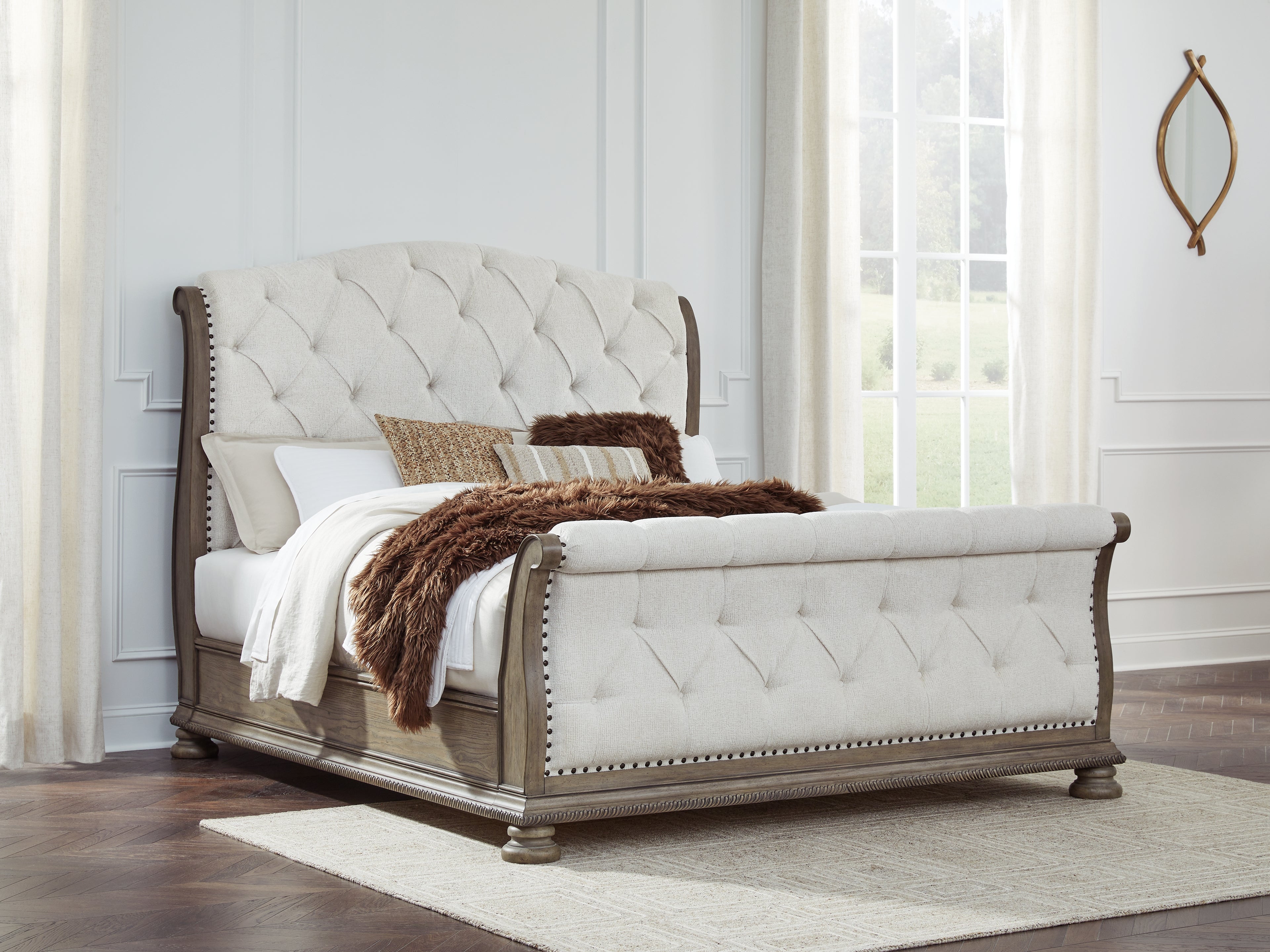 Sectionals for Less - Ashley Furniture - Ardenfield Bedroom - King Upholstered Sleigh Bed / Light Brown - B944B4