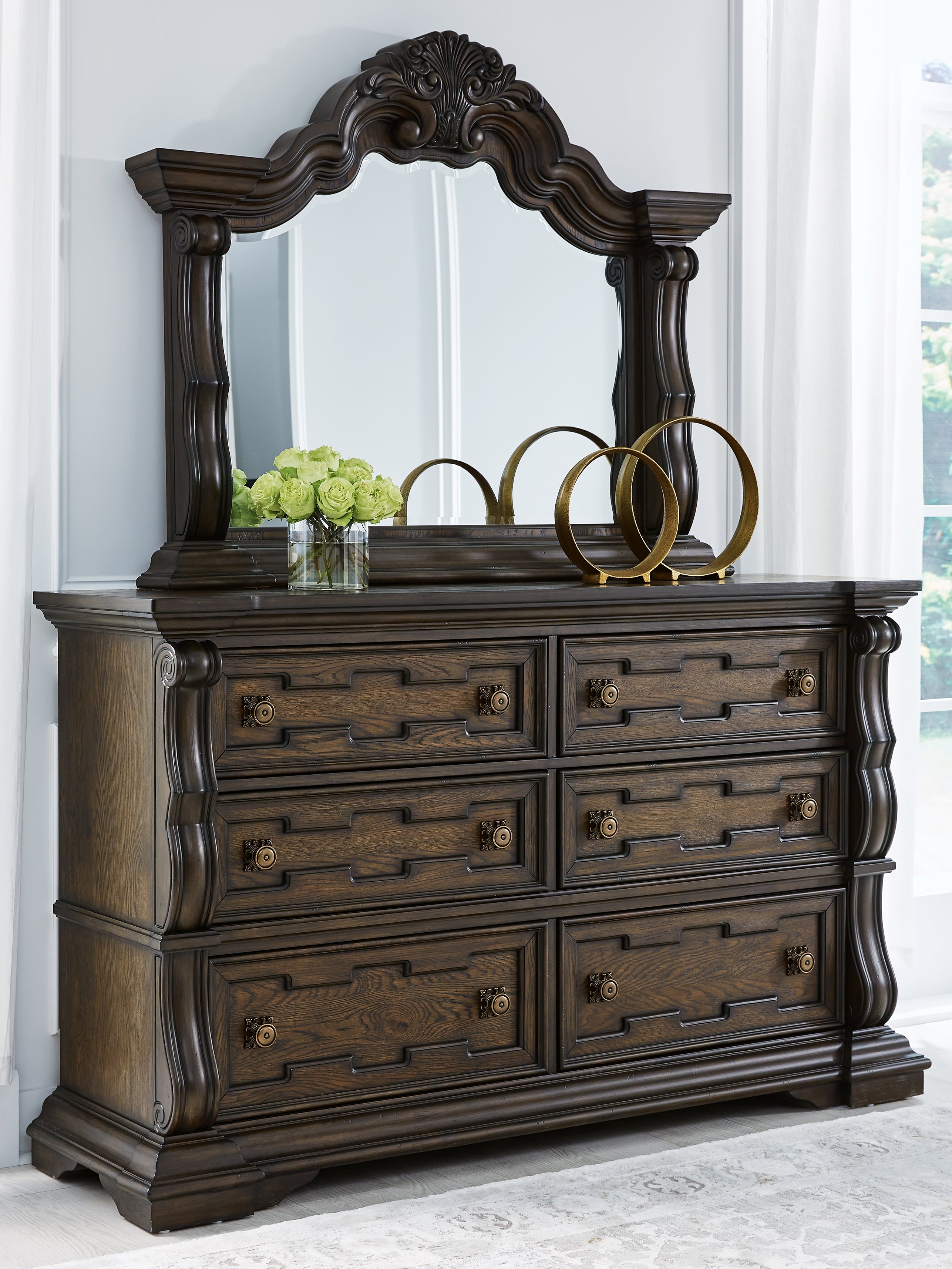 Sectionals for Less - Ashley Furniture - Maylee Bedroom - Dresser and Mirror / Dark Brown - B947B1