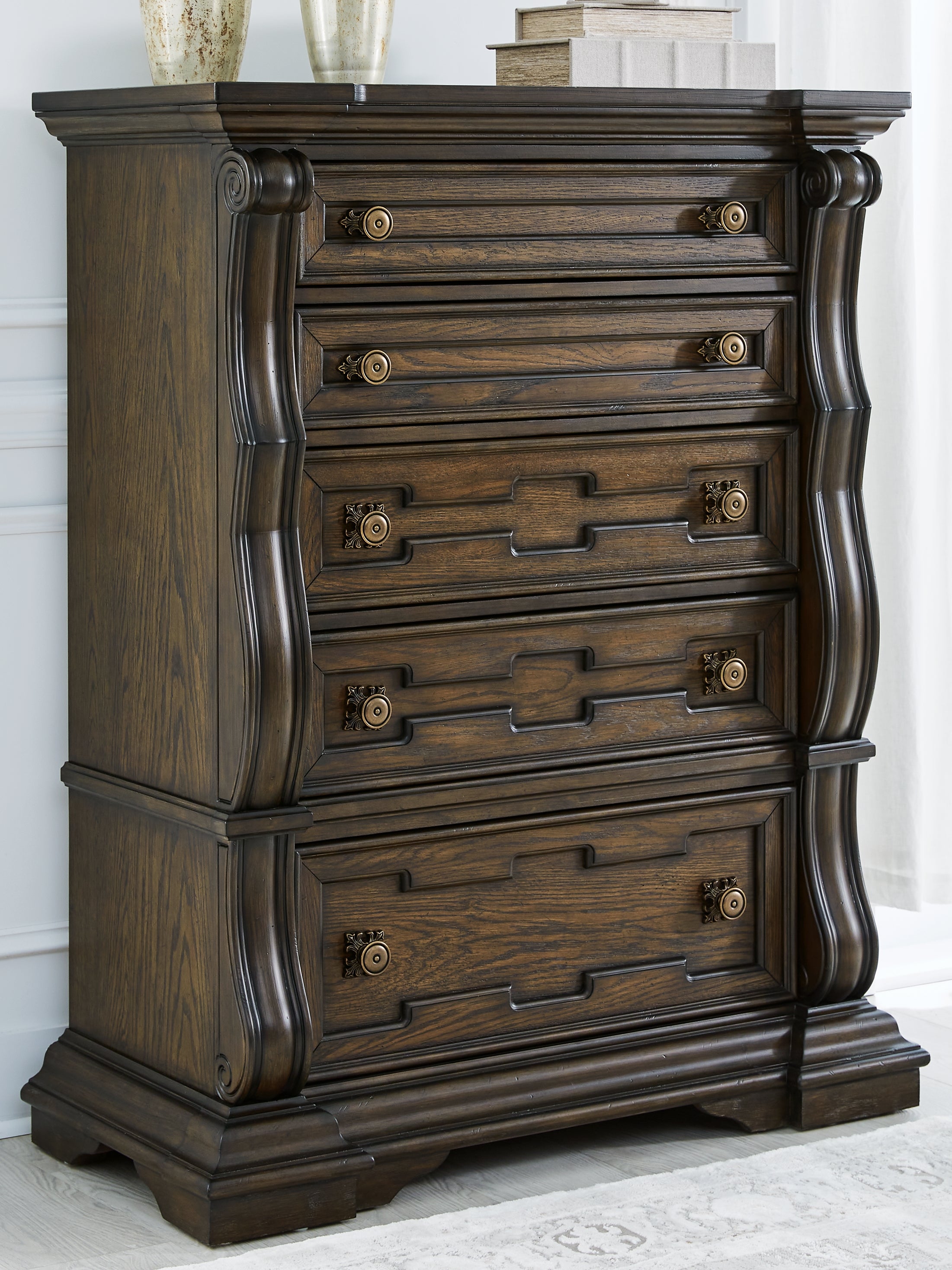 Sectionals for Less - Ashley Furniture - Maylee Bedroom - Five Drawer Chest / Dark Brown - B947-46