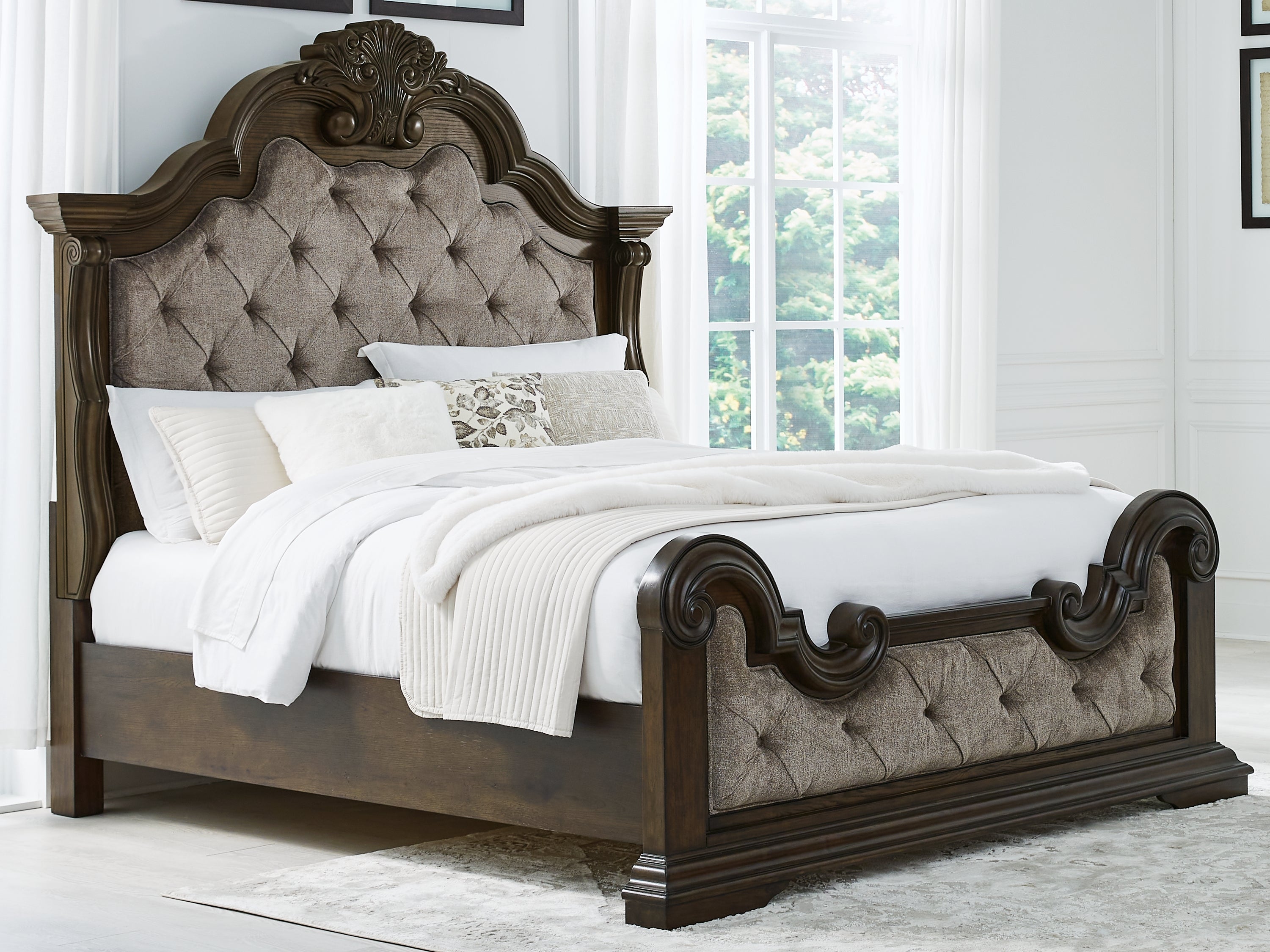 Sectionals for Less - Ashley Furniture - Maylee Bedroom - King Upholstered Bed / Dark Brown - B947B4