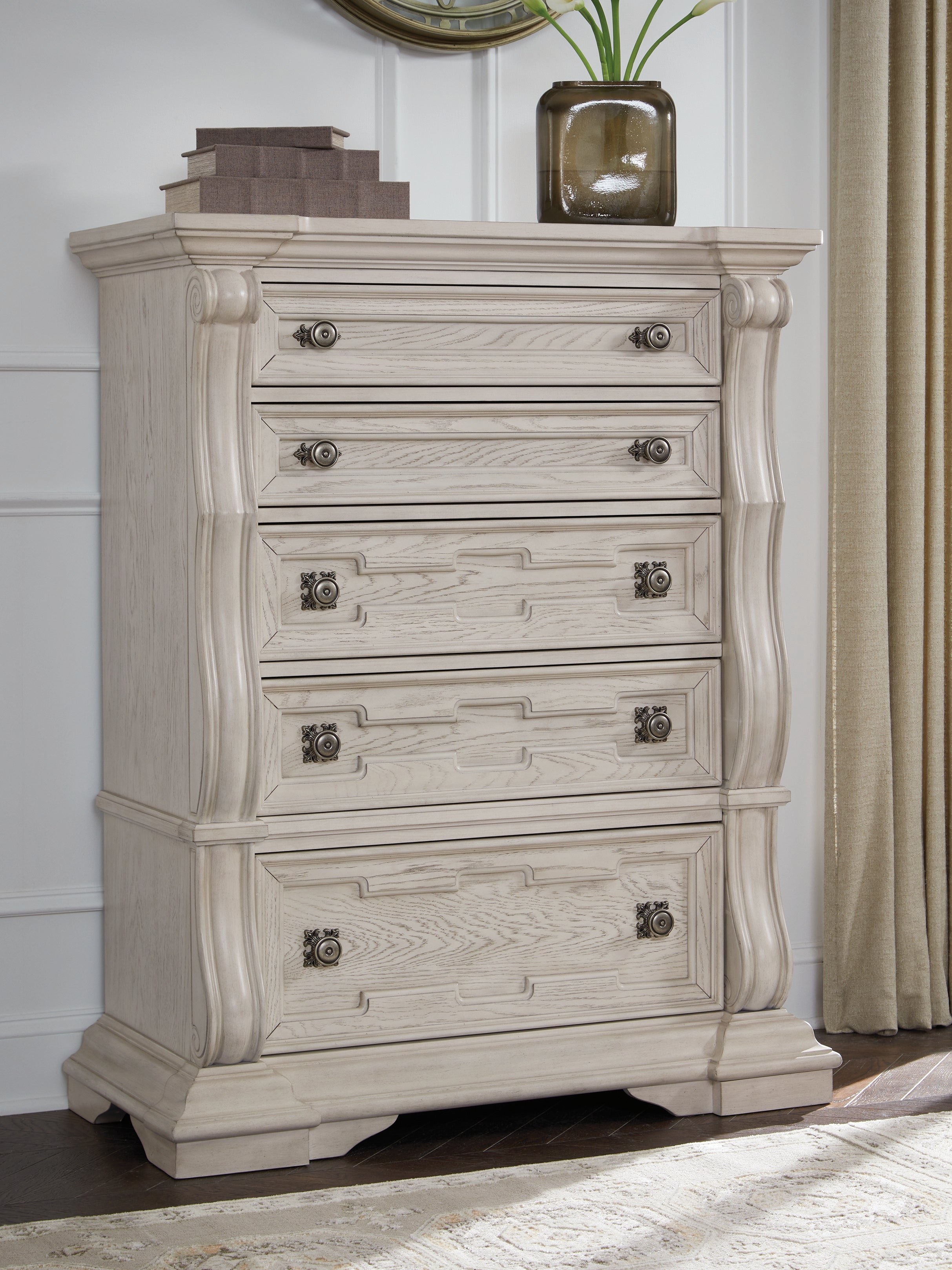 Sectionals for Less - Ashley Furniture - Bruchandi Bedroom - Five Drawer Chest / Antique White - PCB948-46