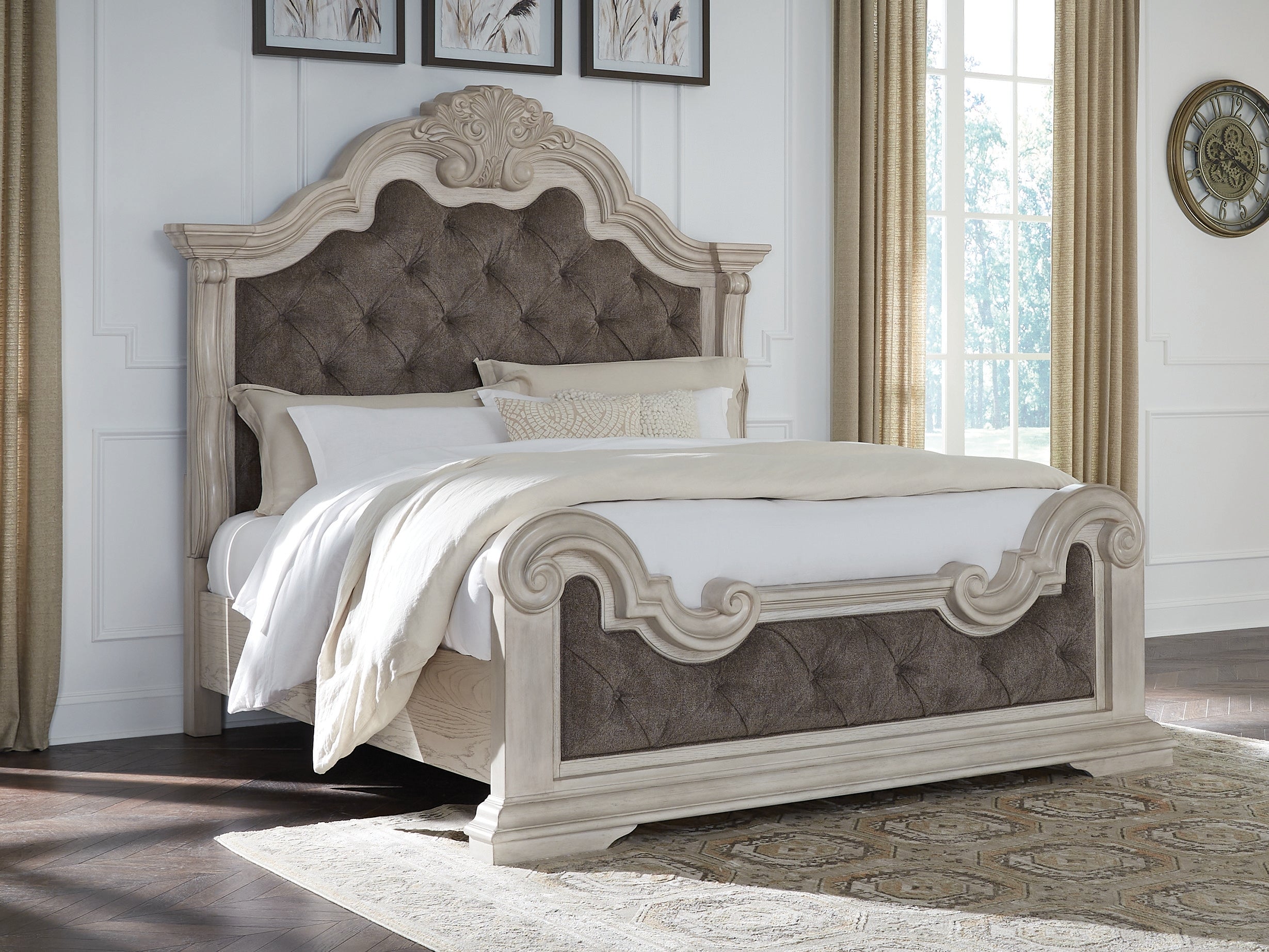 Sectionals for Less - Ashley Furniture - Bruchandi Bedroom - California King Upholstered Panel Bed / Antique White - PCB948B5