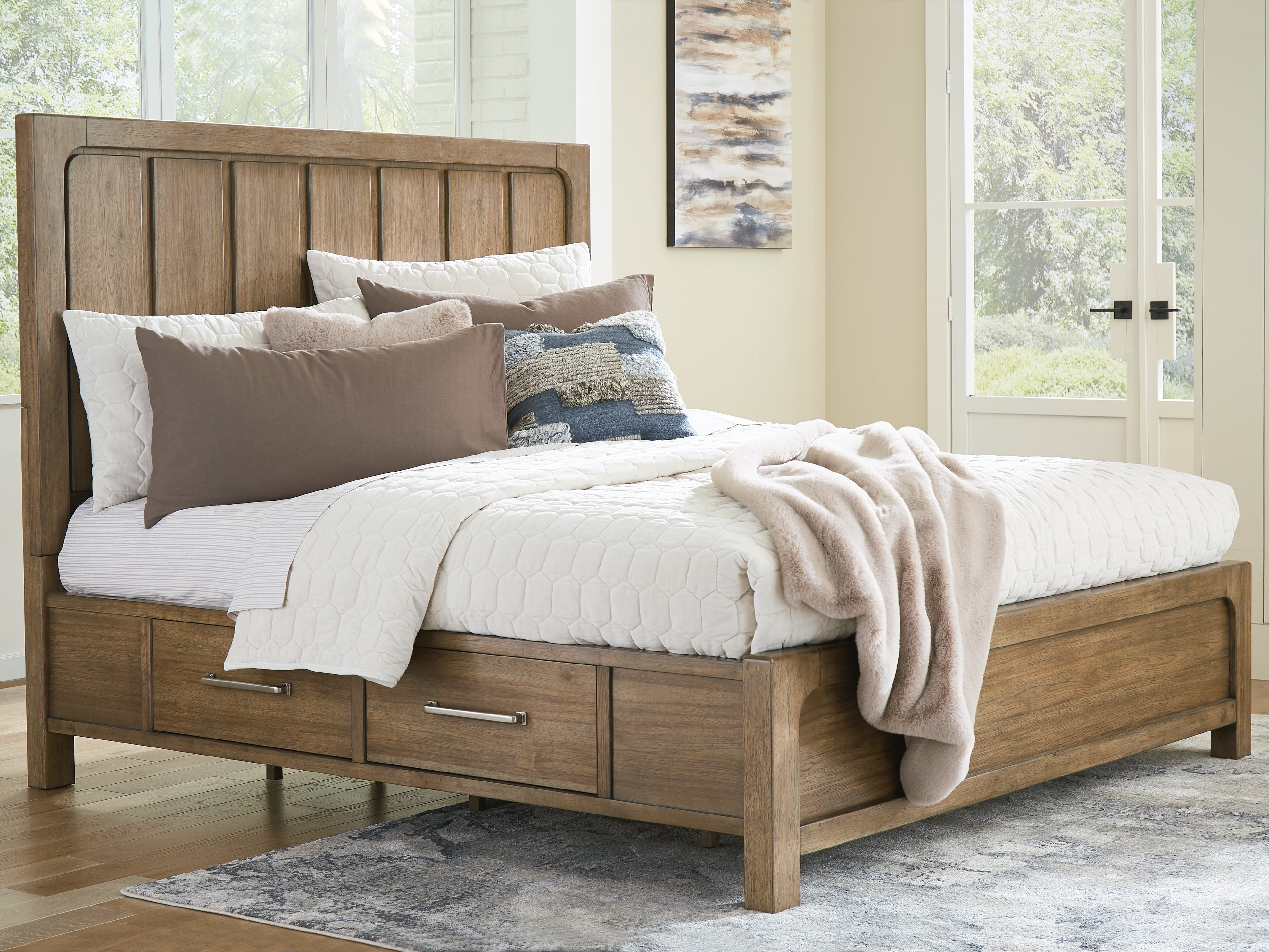 Sectionals for Less - Ashley Furniture - Cabalynn Bedroom - King Panel Bed with Storage / Light Brown - B974B8