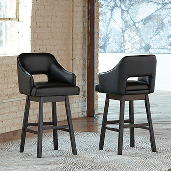 Sectionals for Less - Ashley Furniture - Tallenger Dining Room - Bar Height Bar Stool (Set of 2) / Black/Dark Brown - D380-930X2