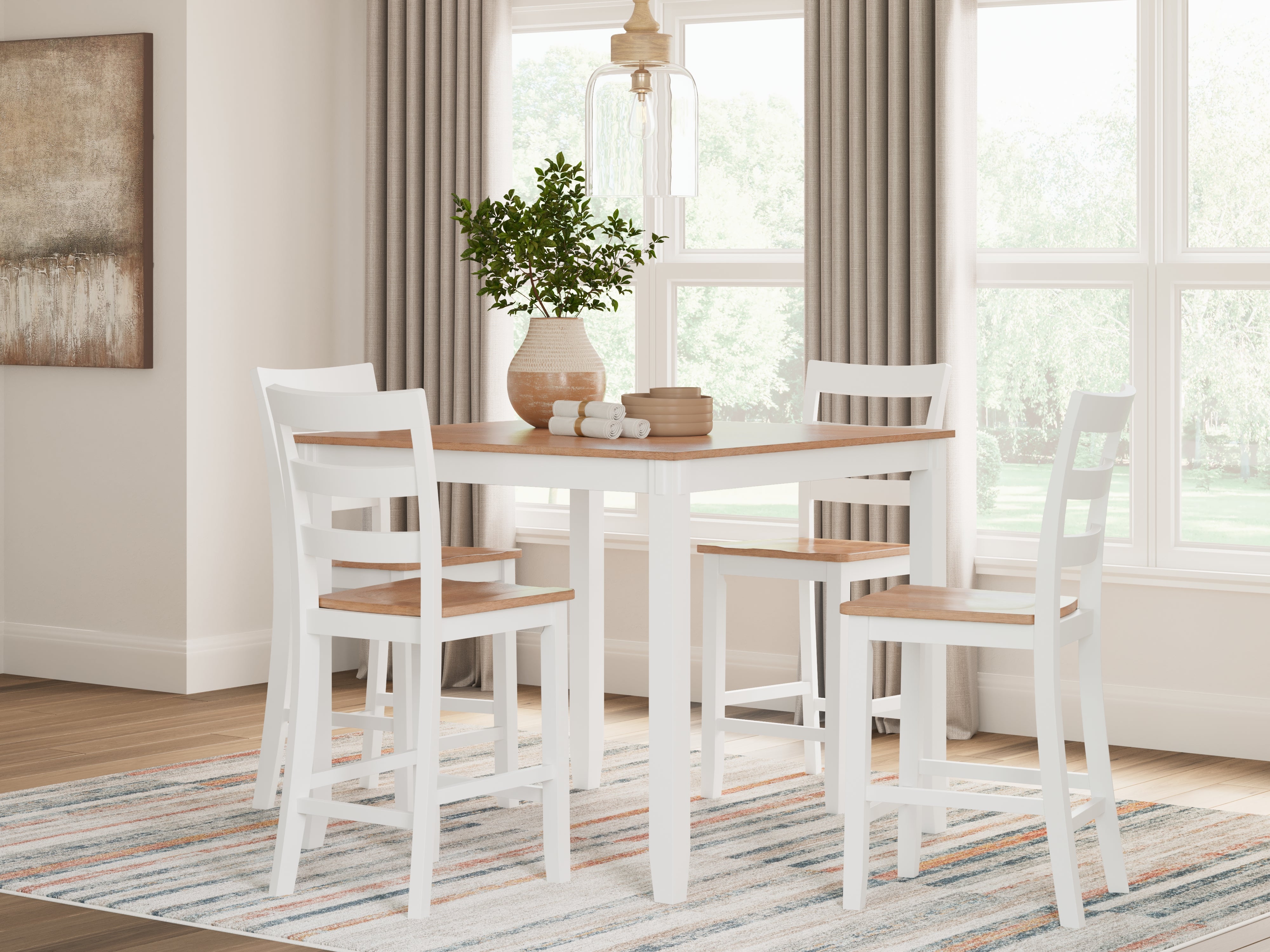 Sectionals for Less - Ashley Furniture - Gesthaven Dining Room - DRM Counter Table Set (5/CN) / Natural/White - D398-223