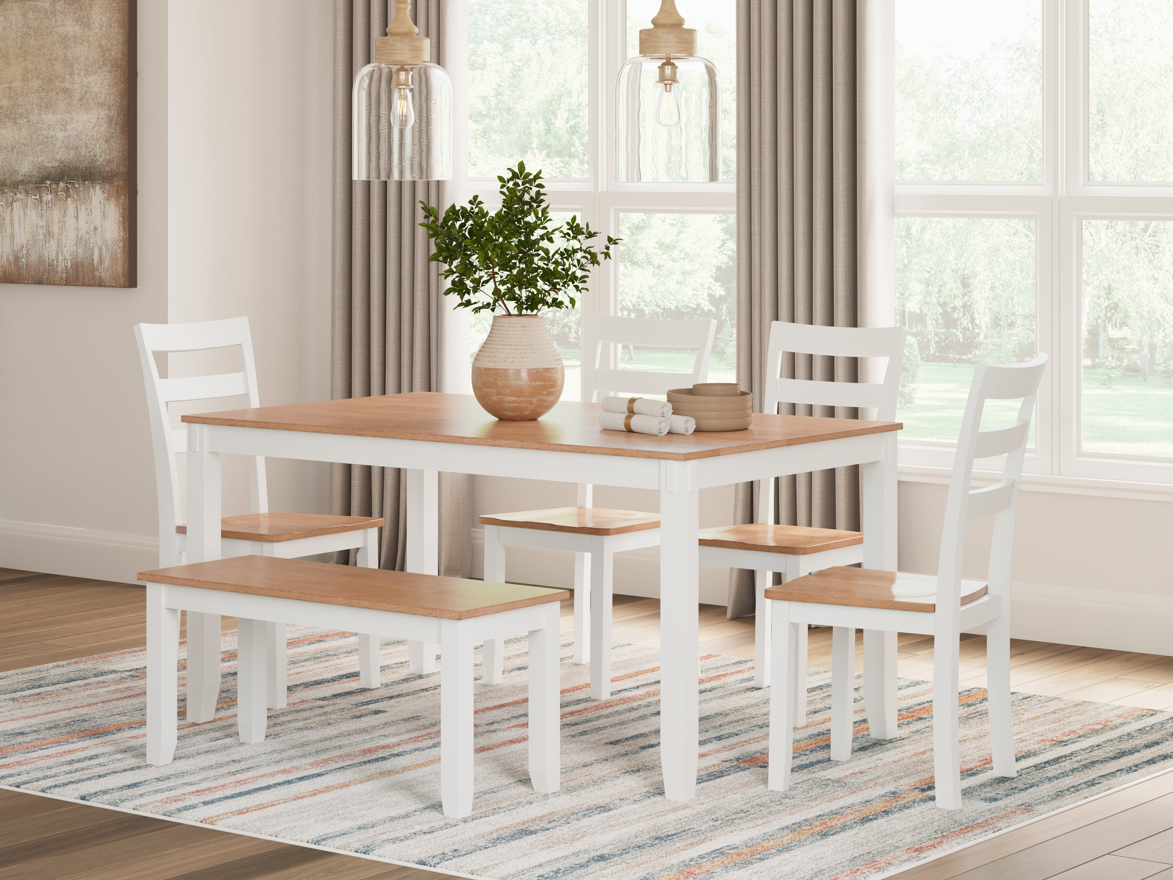Sectionals for Less - Ashley Furniture - Gesthaven Dining Room - Dining Room Table Set (6/CN) / Natural/White - D398-325