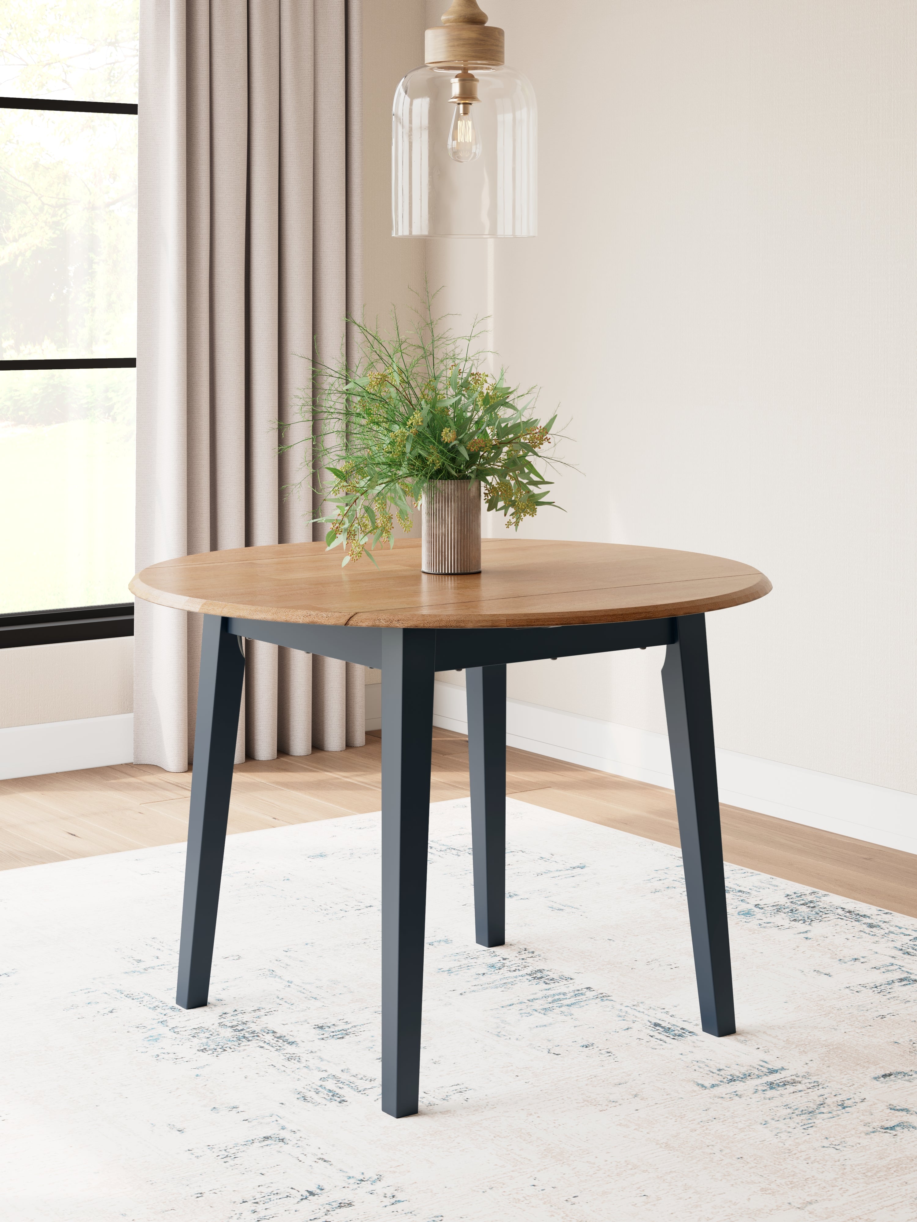 Sectionals for Less - Ashley Furniture - Gesthaven Dining Room - Round DRM Drop Leaf Table / Natural/Blue - D399-15