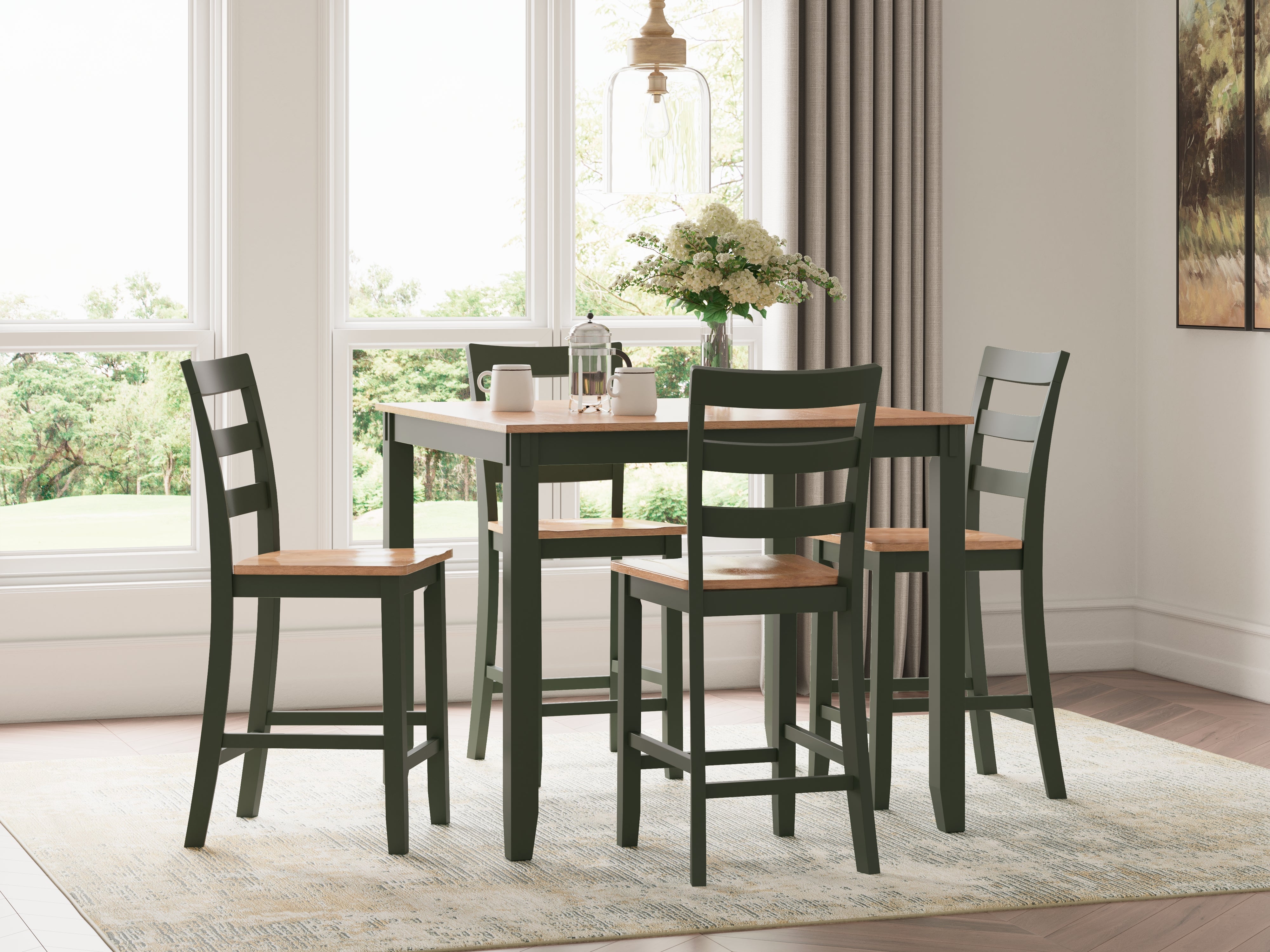 Sectionals for Less - Ashley Furniture - Gesthaven Dining Room - DRM Counter Table Set (5/CN) / Natural/Green - D401-223