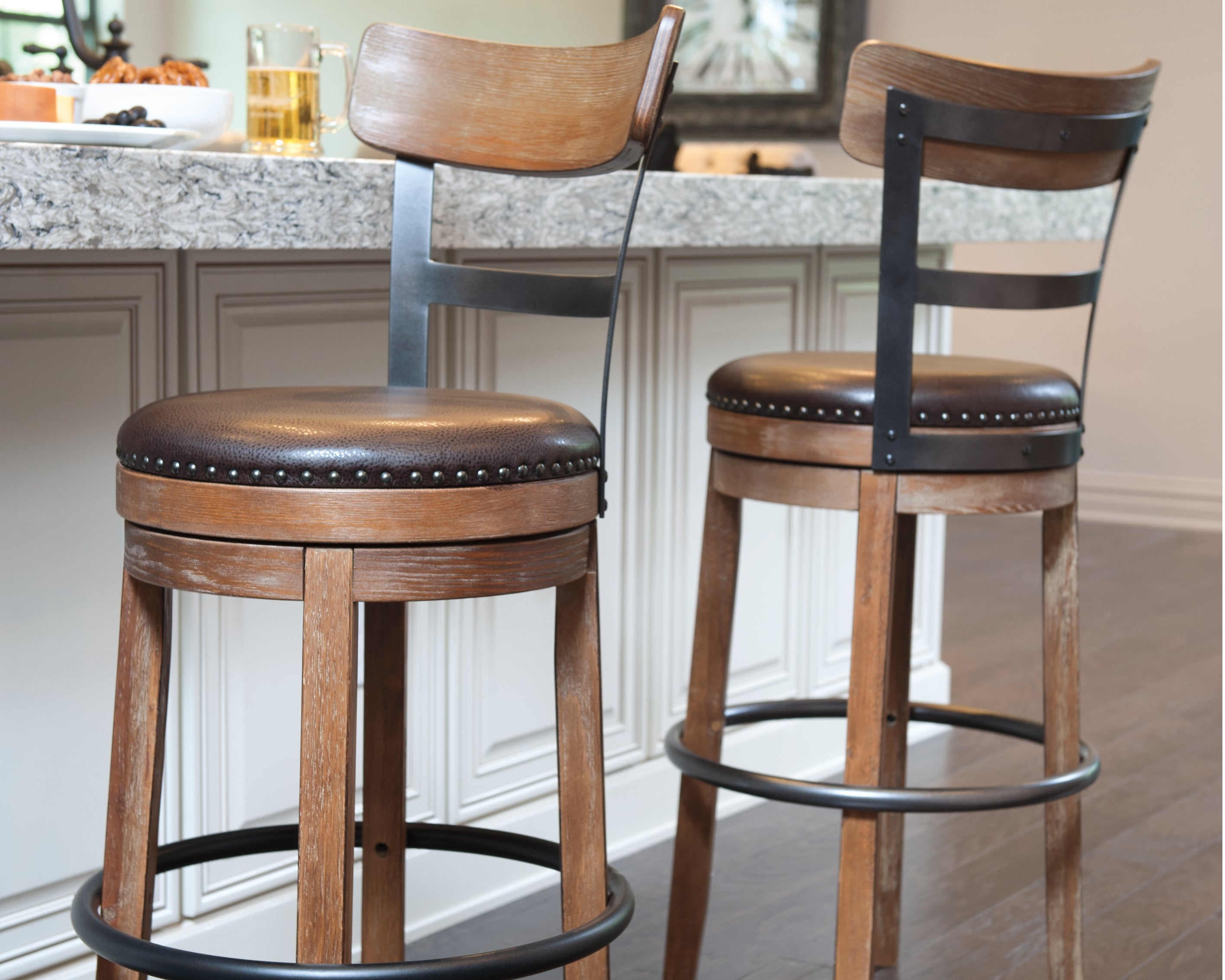 Sectionals for Less - Ashley Furniture - Pinnadel Dining Room - Bar Height Bar Stool (Set of 2) / Grayish Brown - D542-130X2